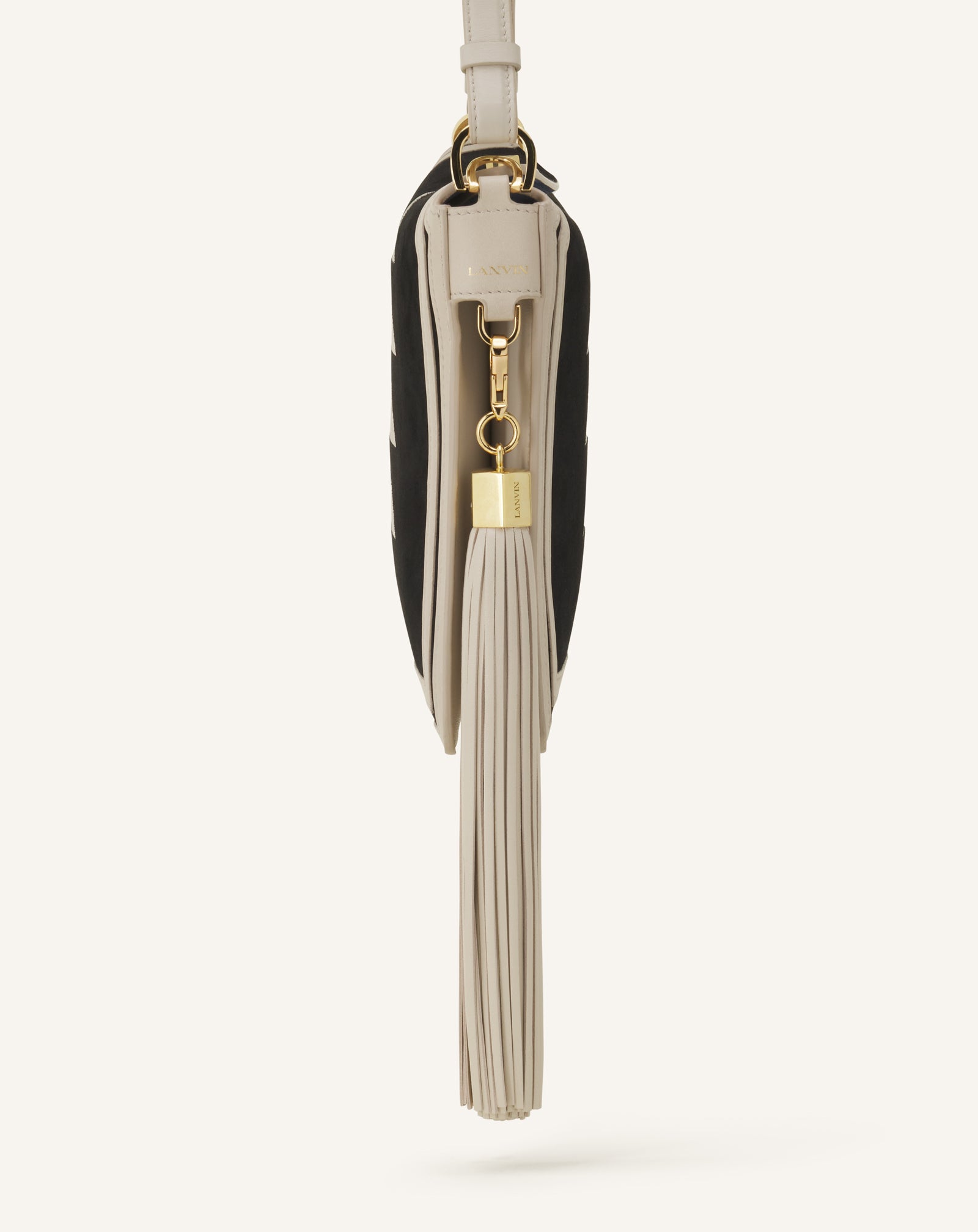 WHITE LEATHER POMPOM BAG CHARM