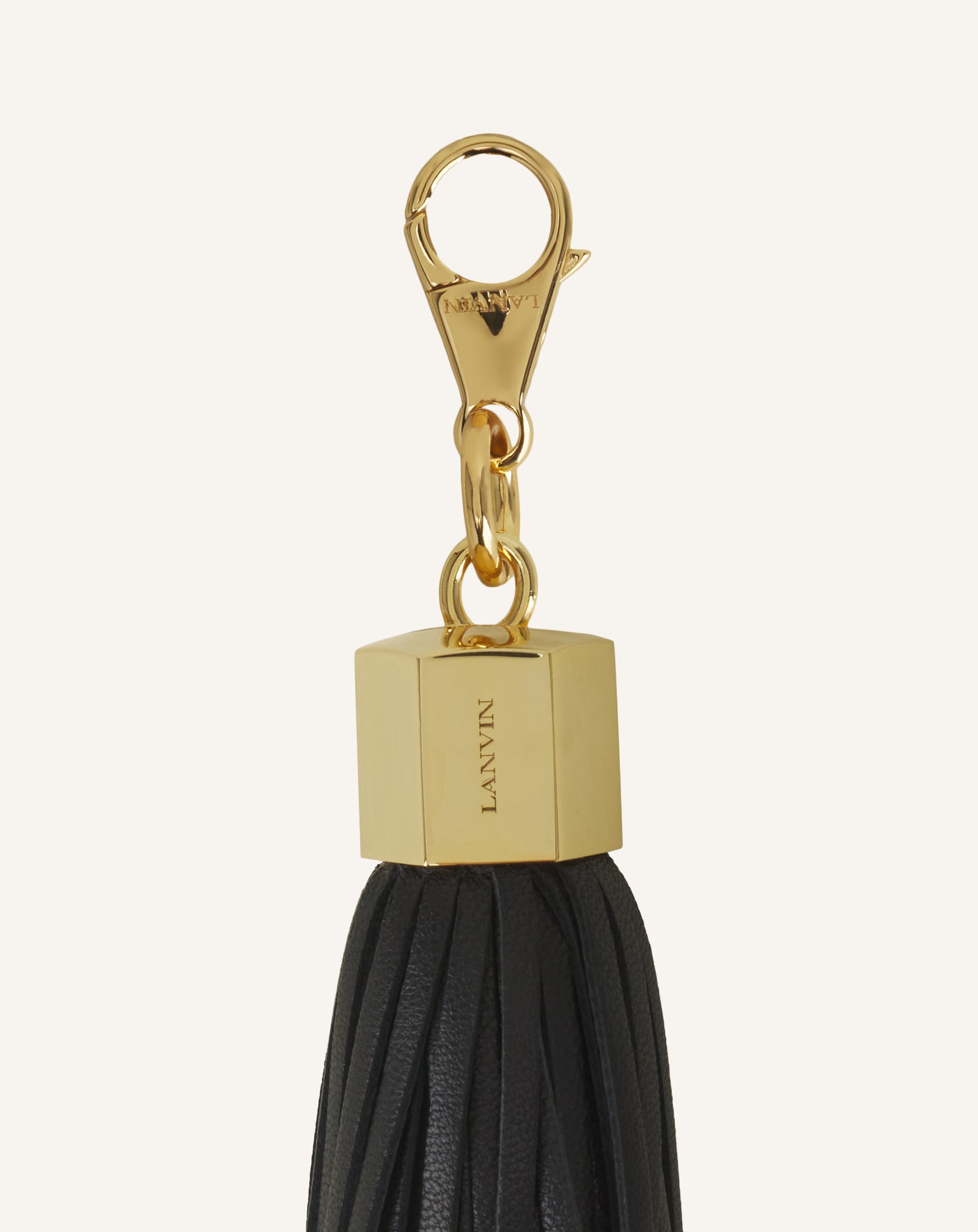 BLACK LEATHER POMPOM BAG CHARM