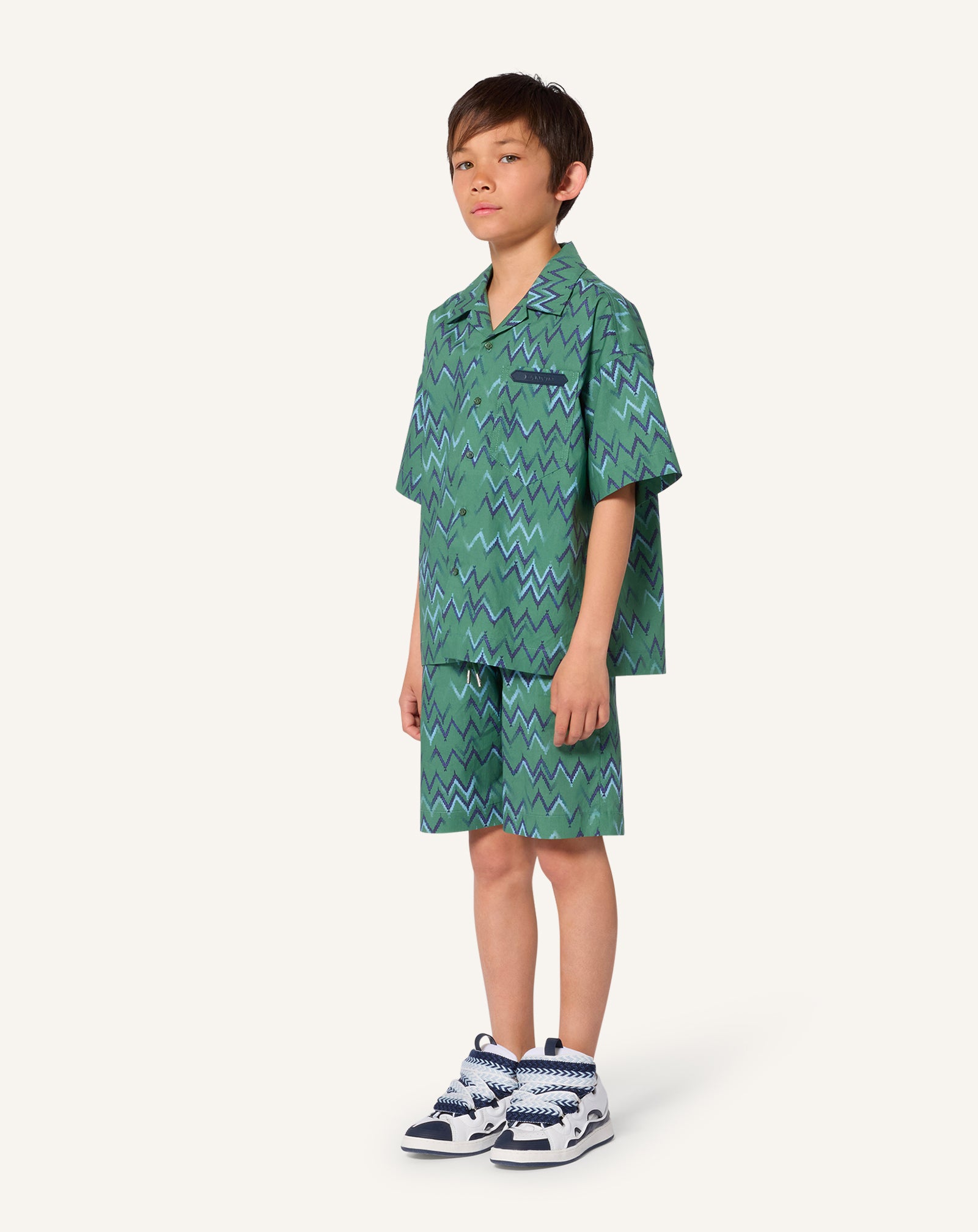 GREEN OVERSIZED PRINTED COTTON SHIRT