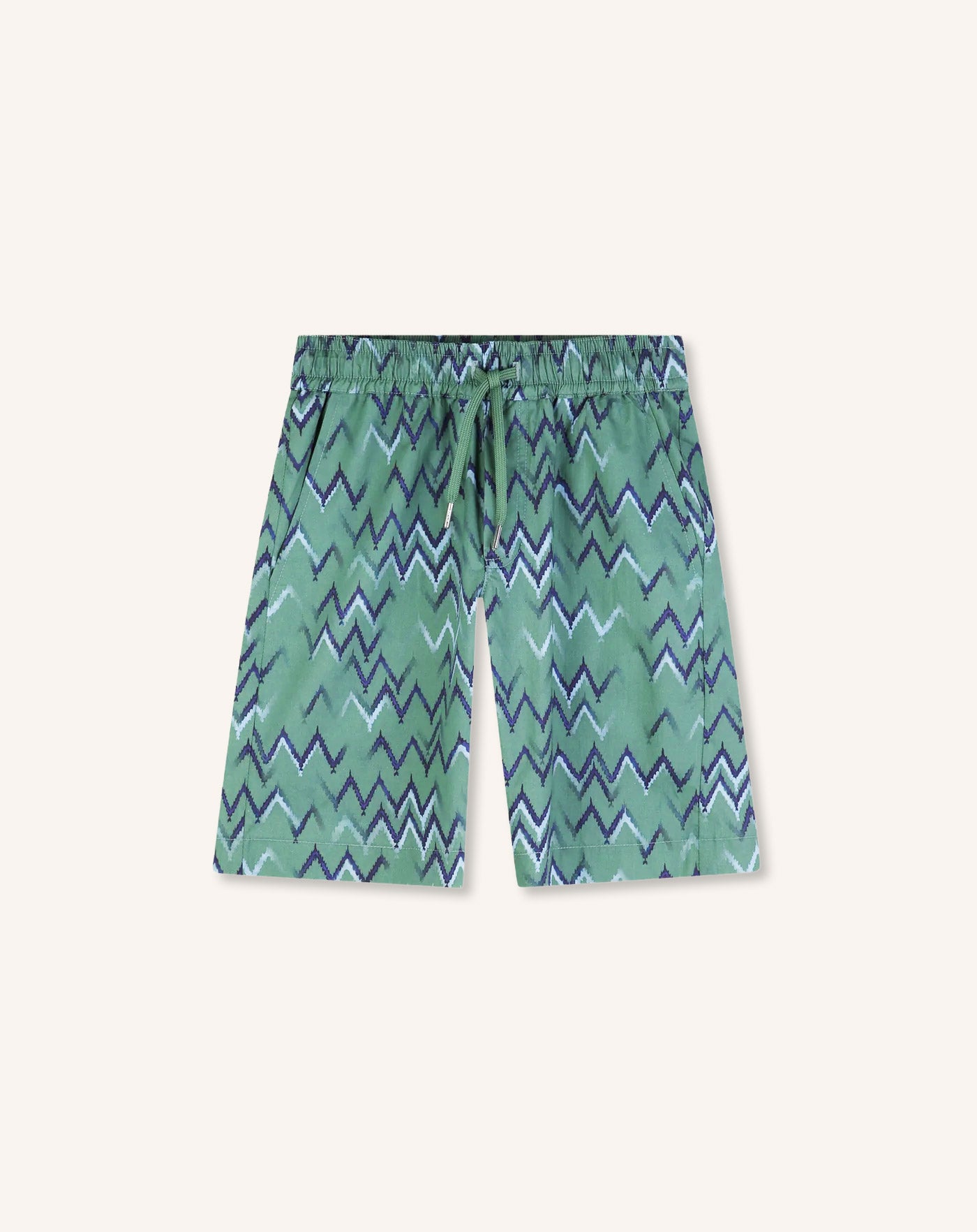 GREEN POPLIN BERMUDA SHORTS