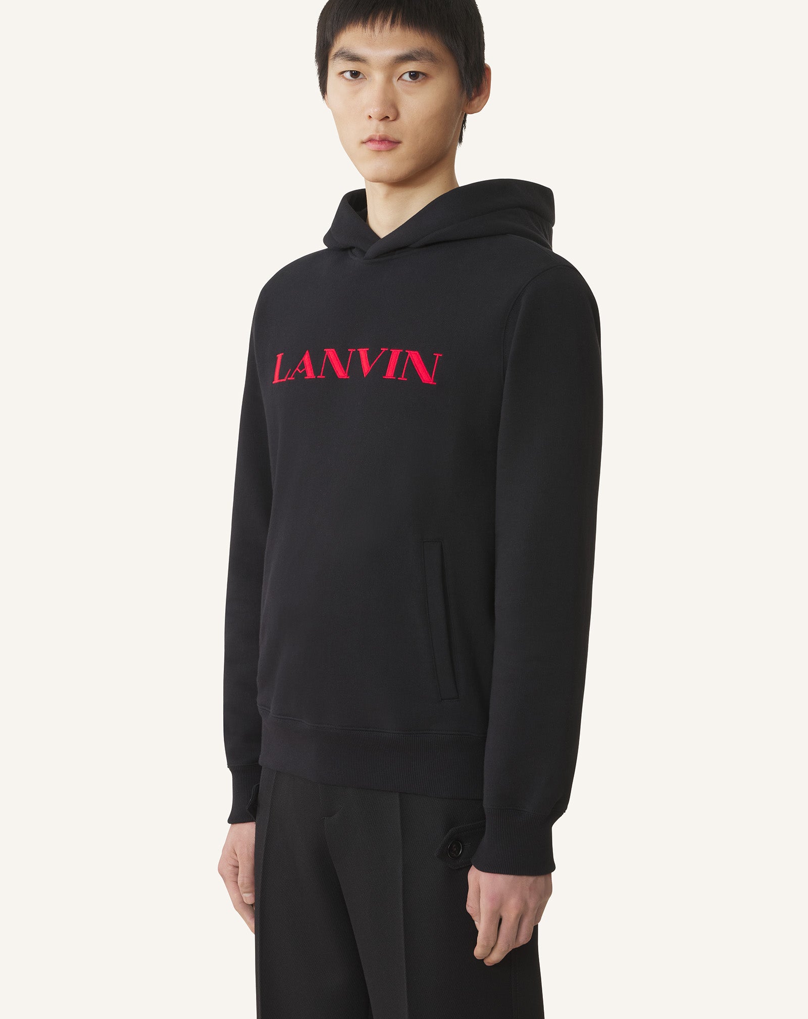 BLACK LANVIN EMBROIDERED COTTON HOODIE