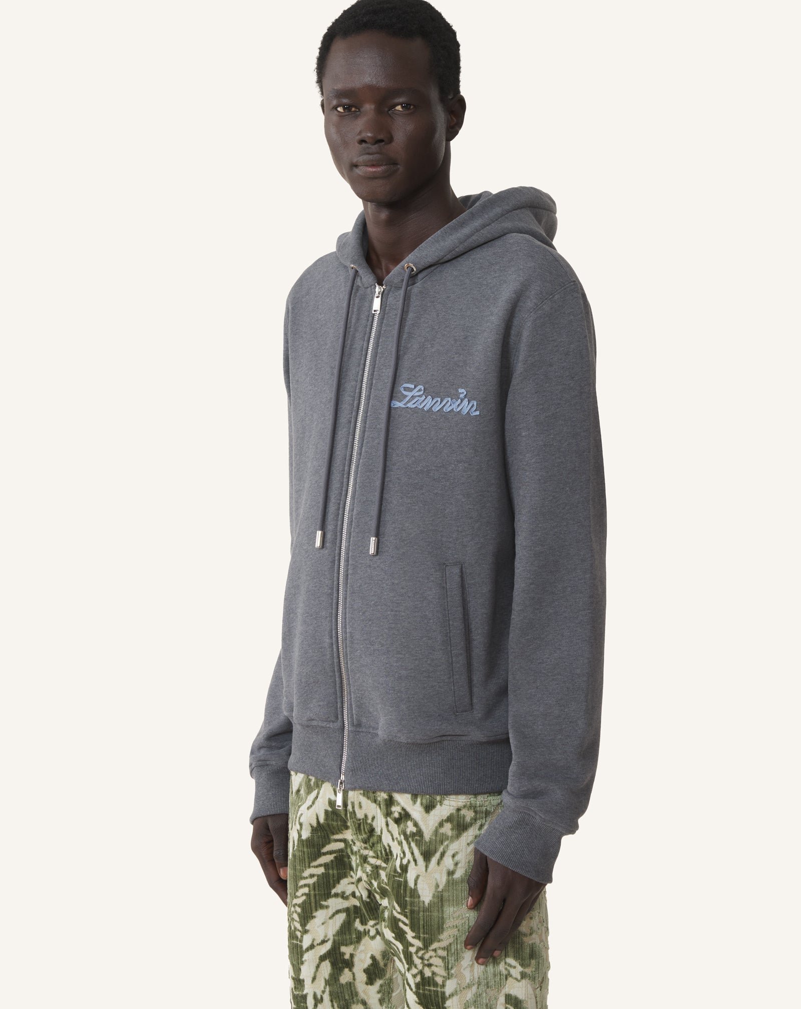 BLACK LANVIN RIBBON ZIP-UP HOODIE IN COTTON AND CASHMERE
