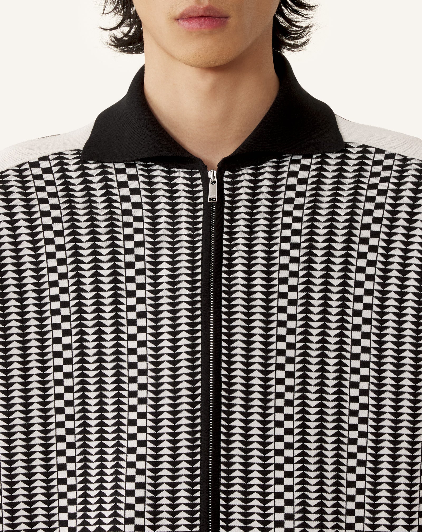 GREY ZIP JACKET IN SILK AND COTTON JACQUARD