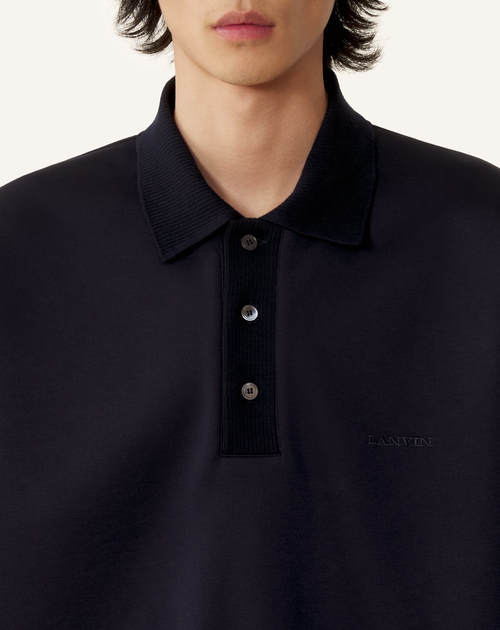 BLUE LOOSE-FIT DOUBLE-FACE JERSEY POLO SHIRT