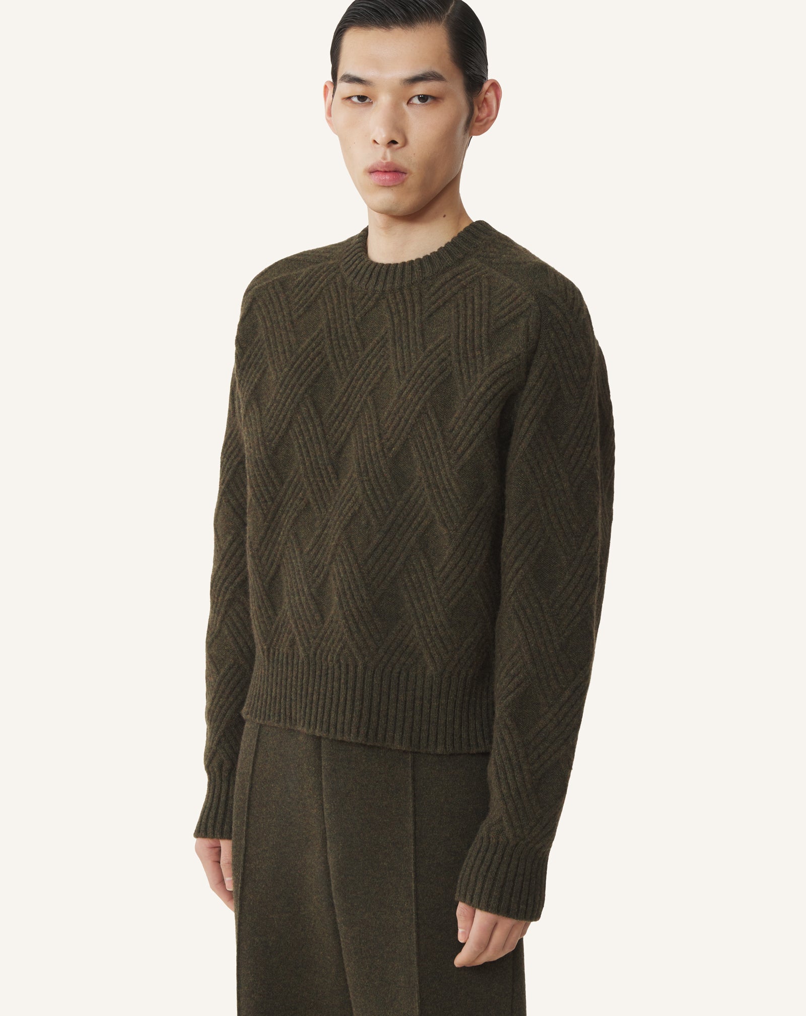 BLACK CABLE-KNIT WOOL SWEATER