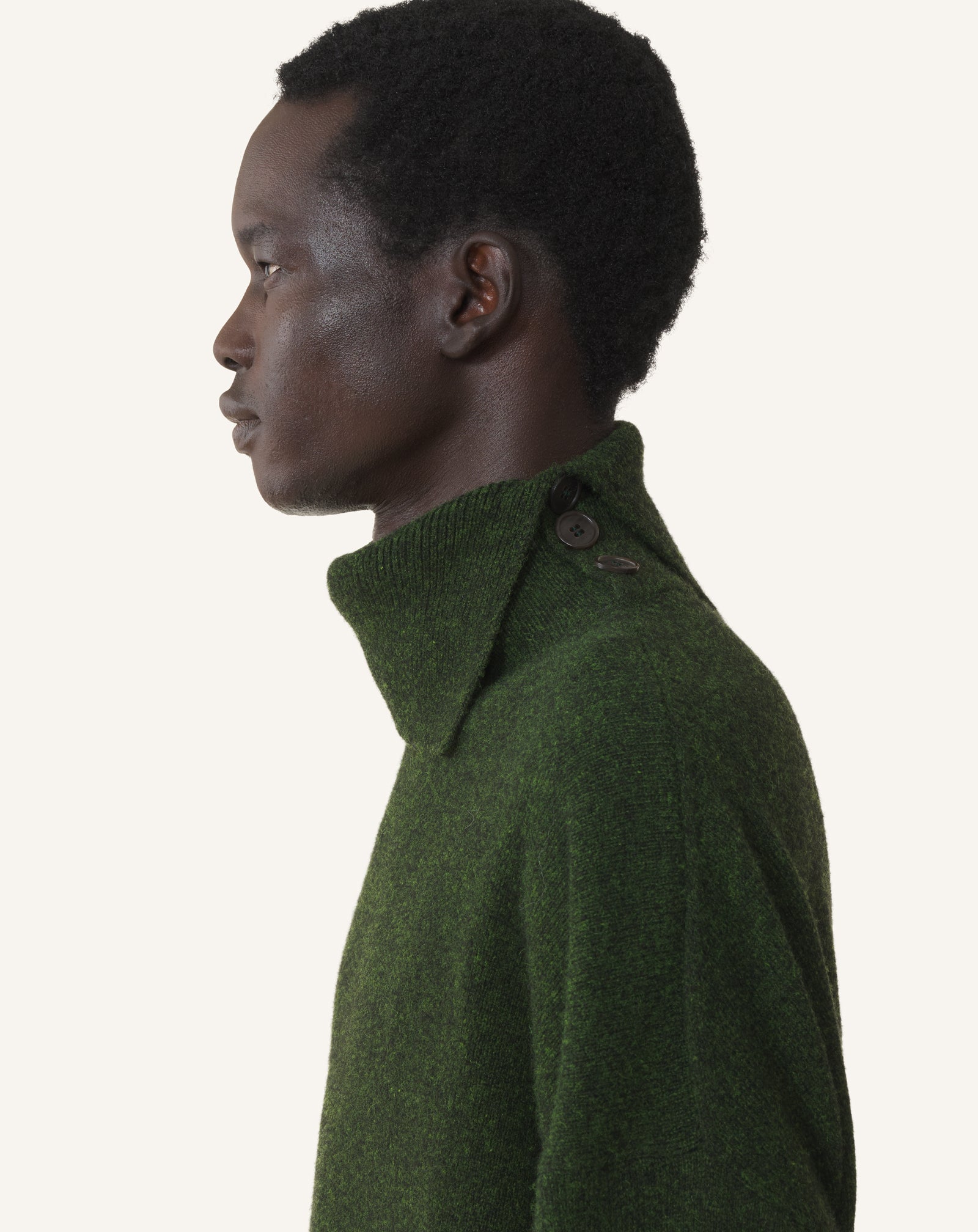 GREEN BUTTON-NECK SWEATER IN CASHMERE