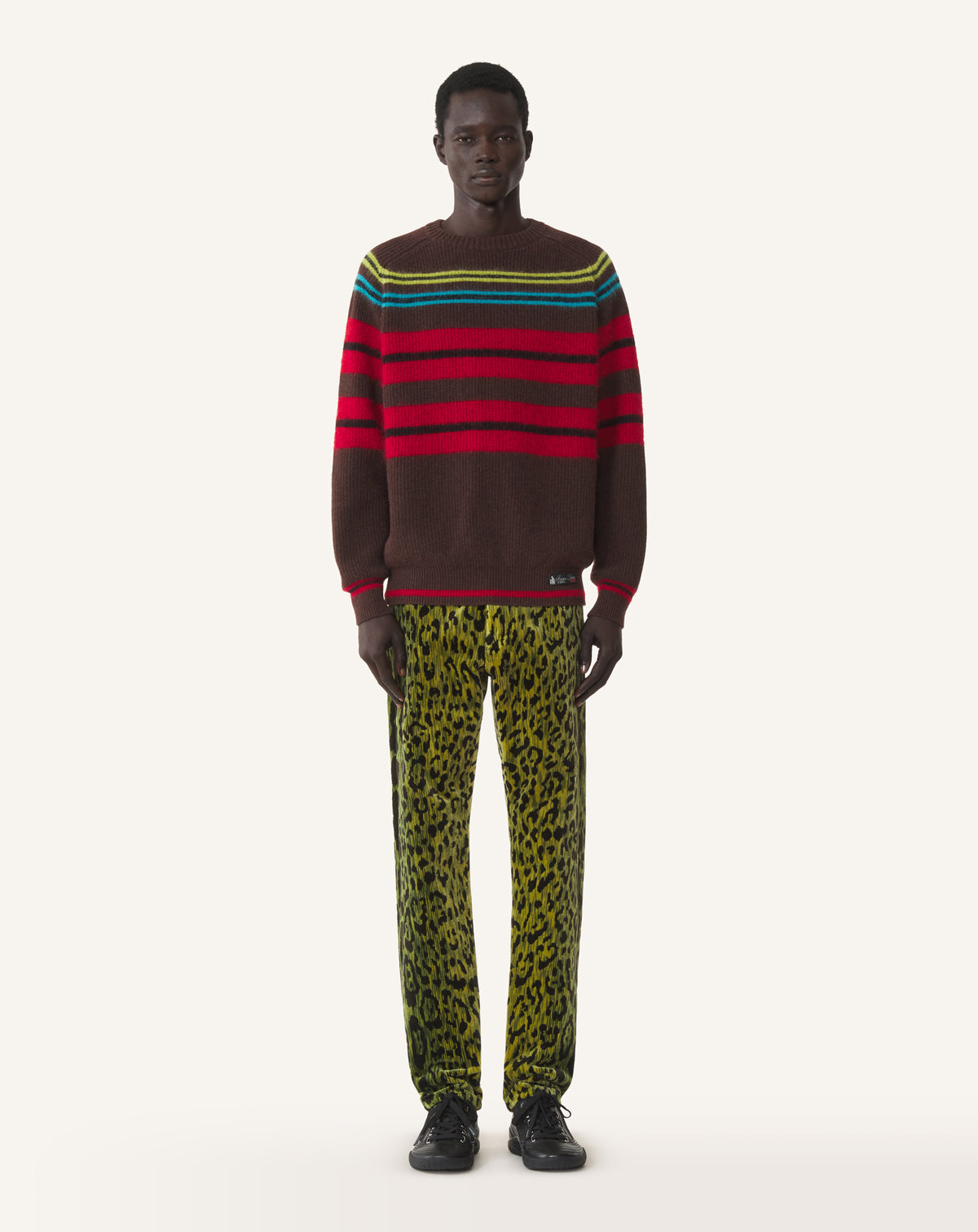 GREEN STRAIGHT-LEG TROUSERS IN BEVILACQUA LEOPARD PRINT