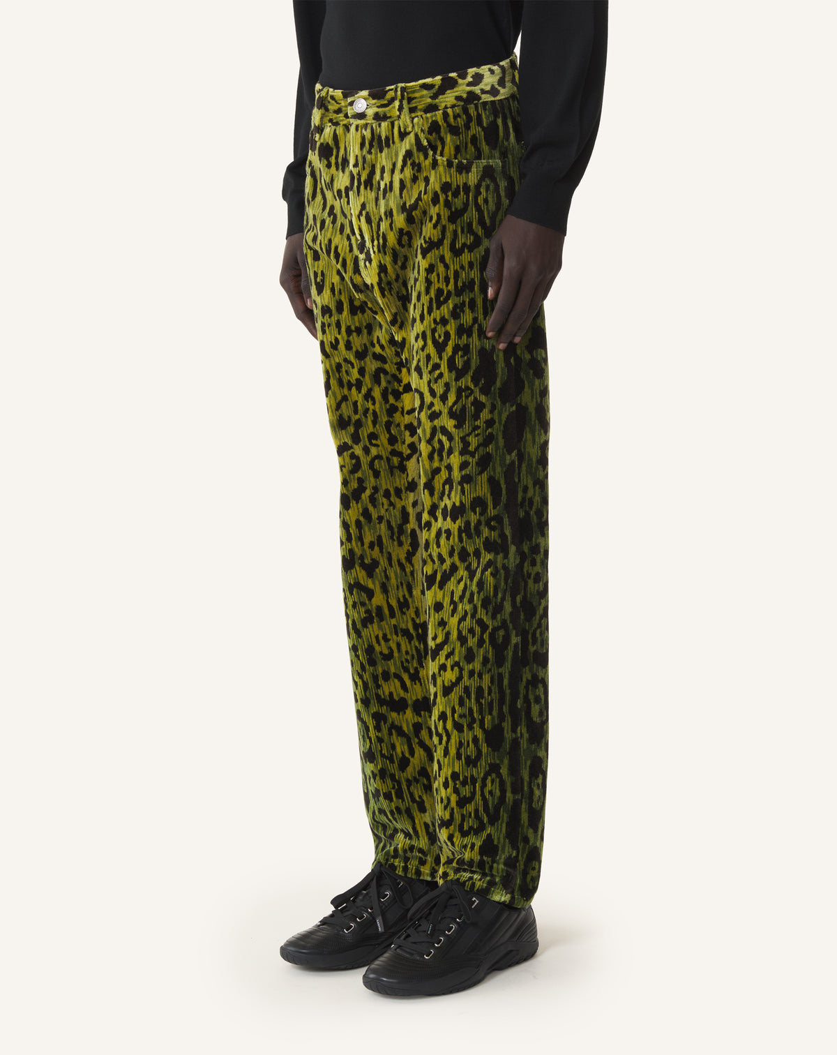 GREEN STRAIGHT-LEG TROUSERS IN BEVILACQUA LEOPARD PRINT