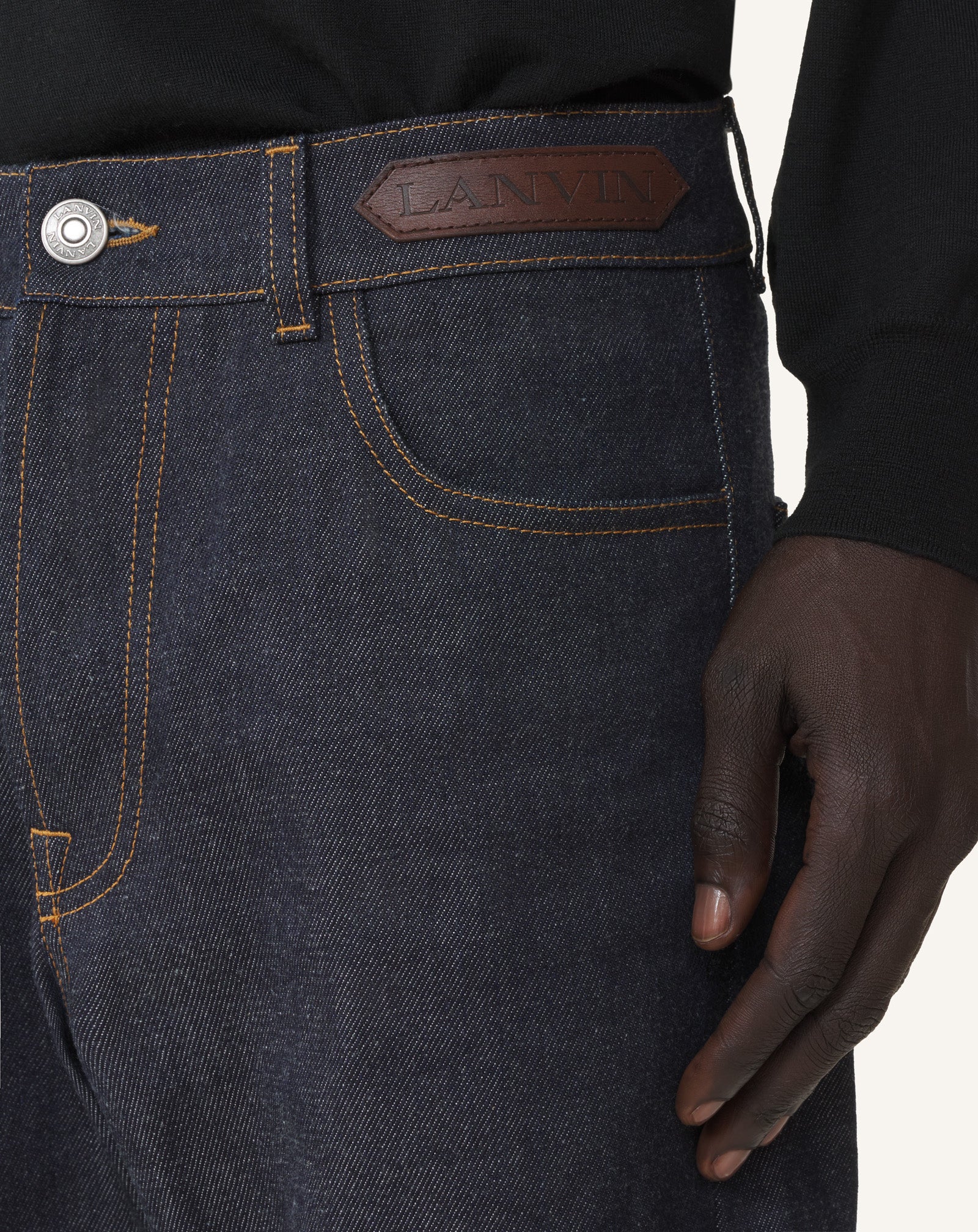 BLUE STRAIGHT-LEG DENIM PANTS