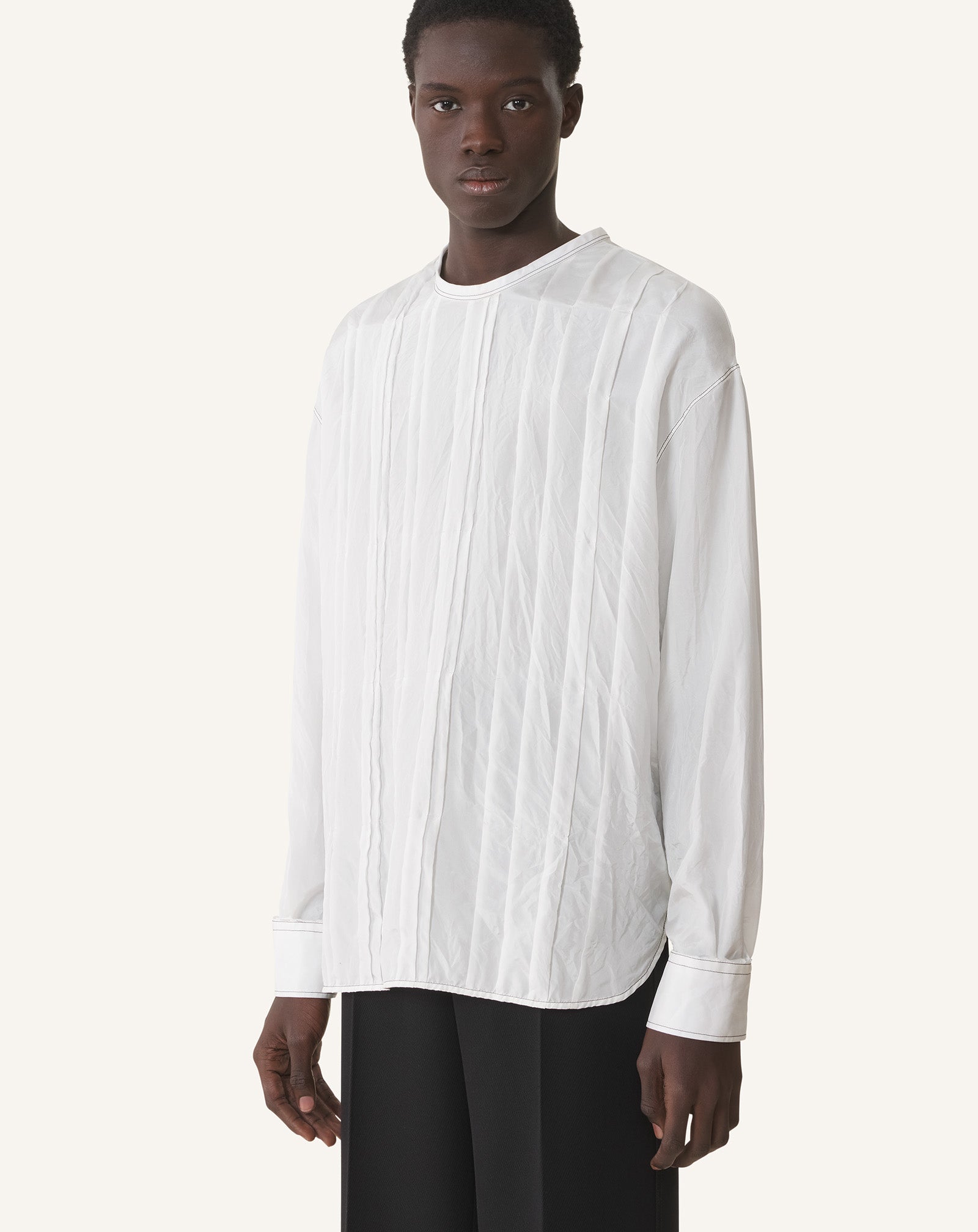 WHITE PLEATED SILK TOP