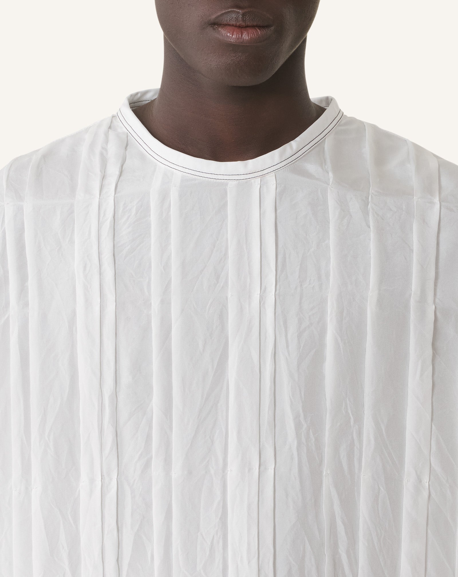 WHITE PLEATED SILK TOP