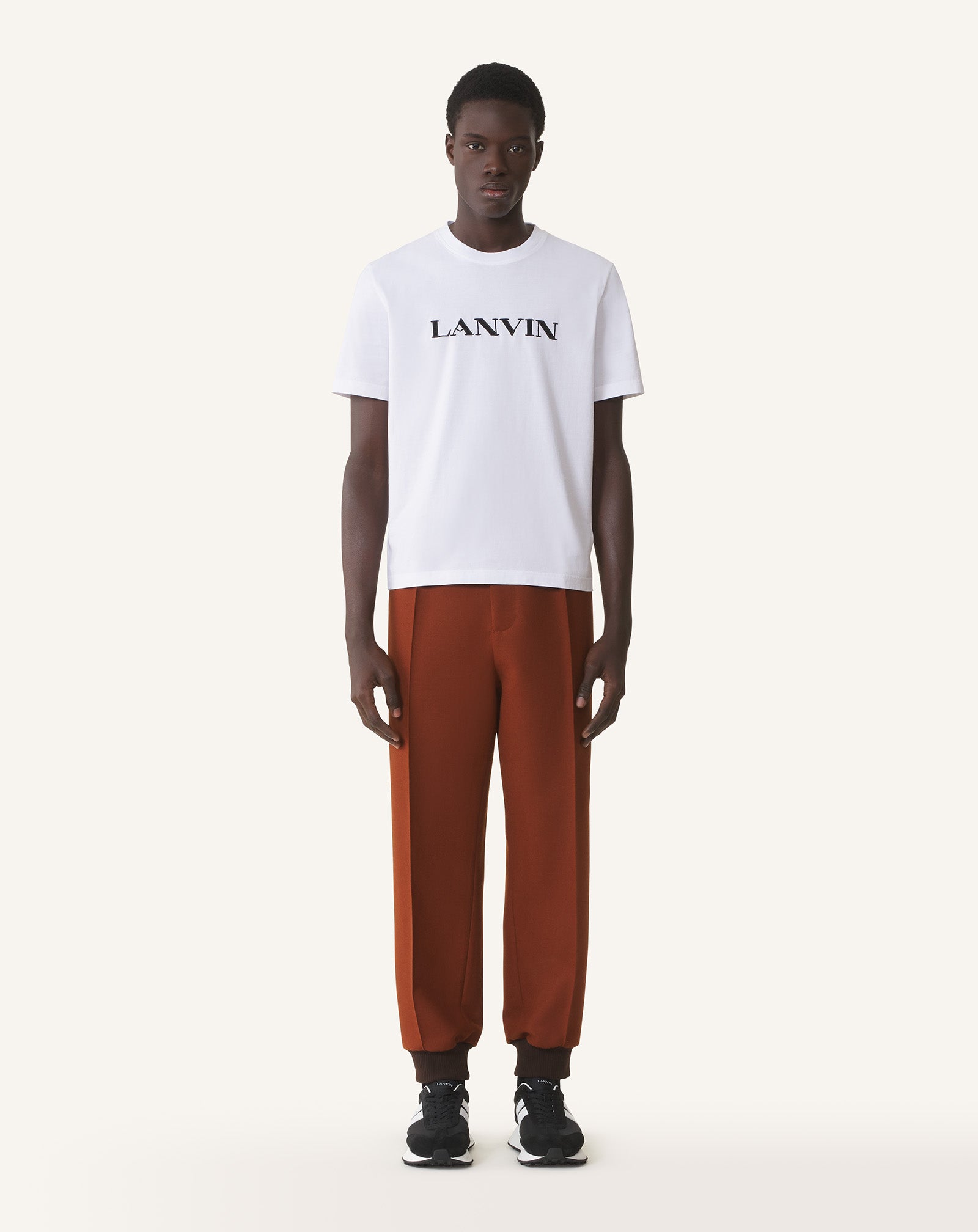 WHITE LANVIN EMBROIDERED COTTON T-SHIRT