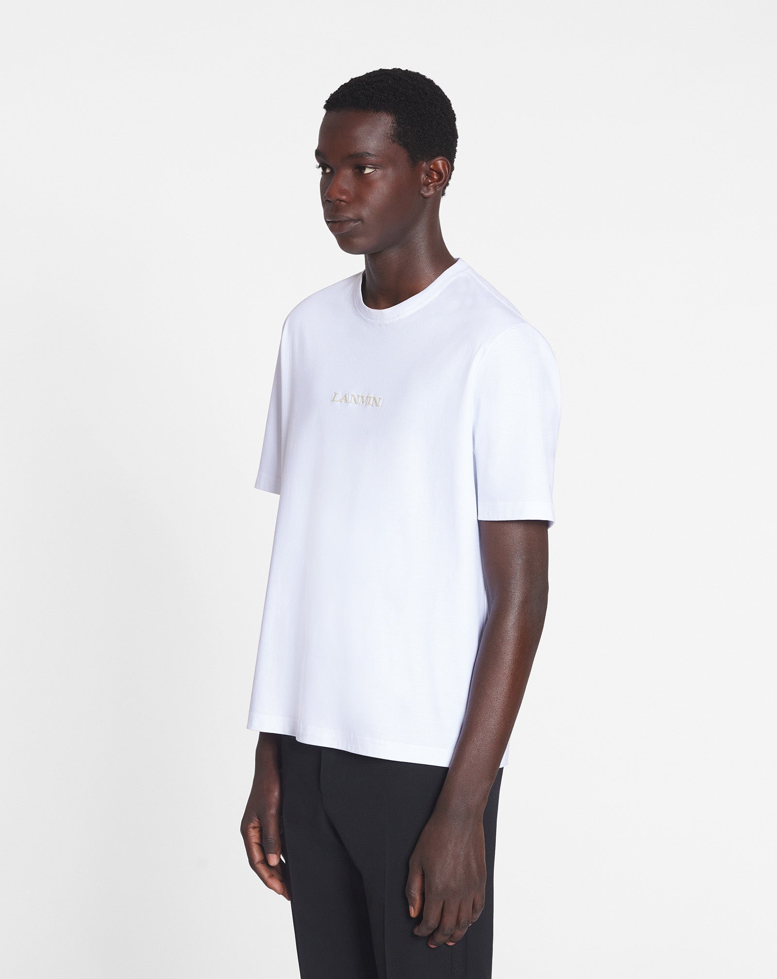 WHITE LANVIN EMBROIDERED T-SHIRT