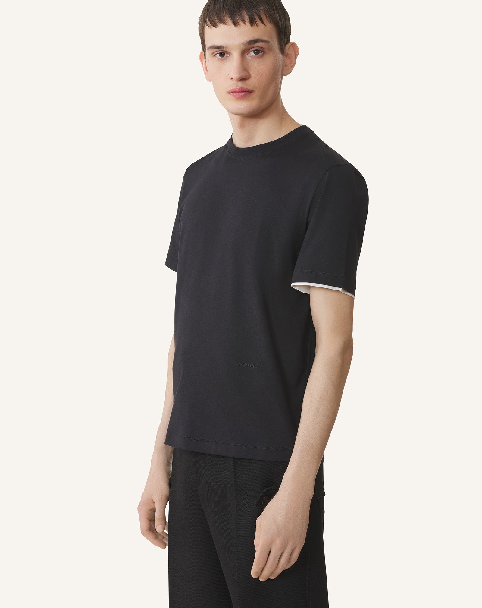 BLACK COTTON T-SHIRT WITH SILK DETAIL