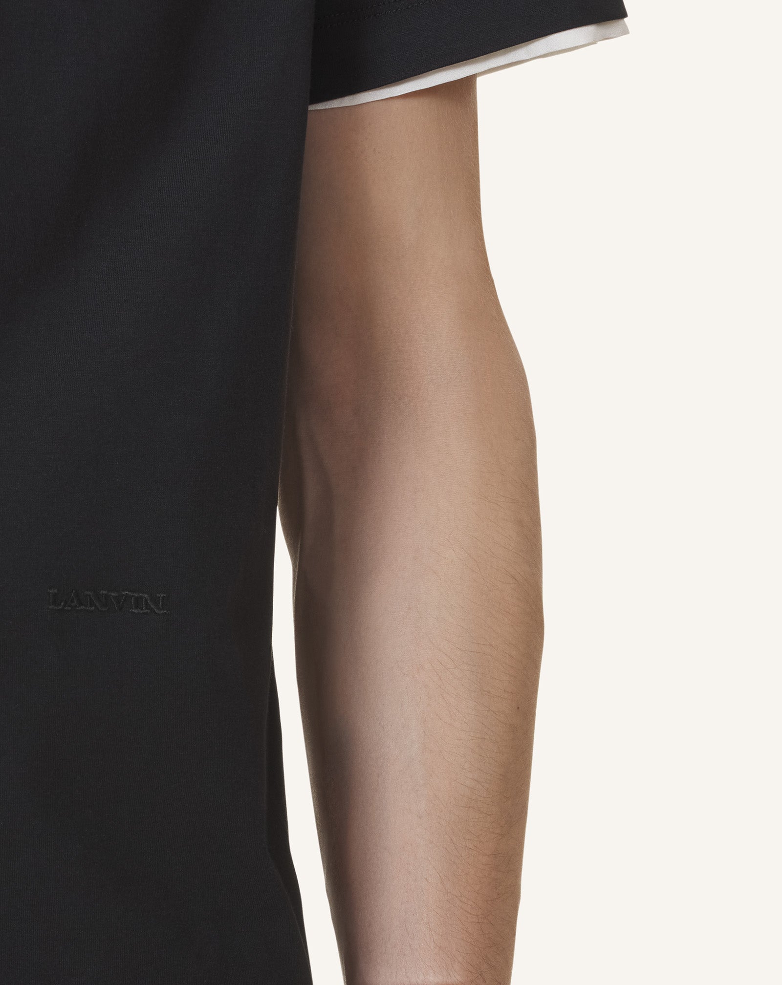 BLACK COTTON T-SHIRT WITH SILK DETAIL