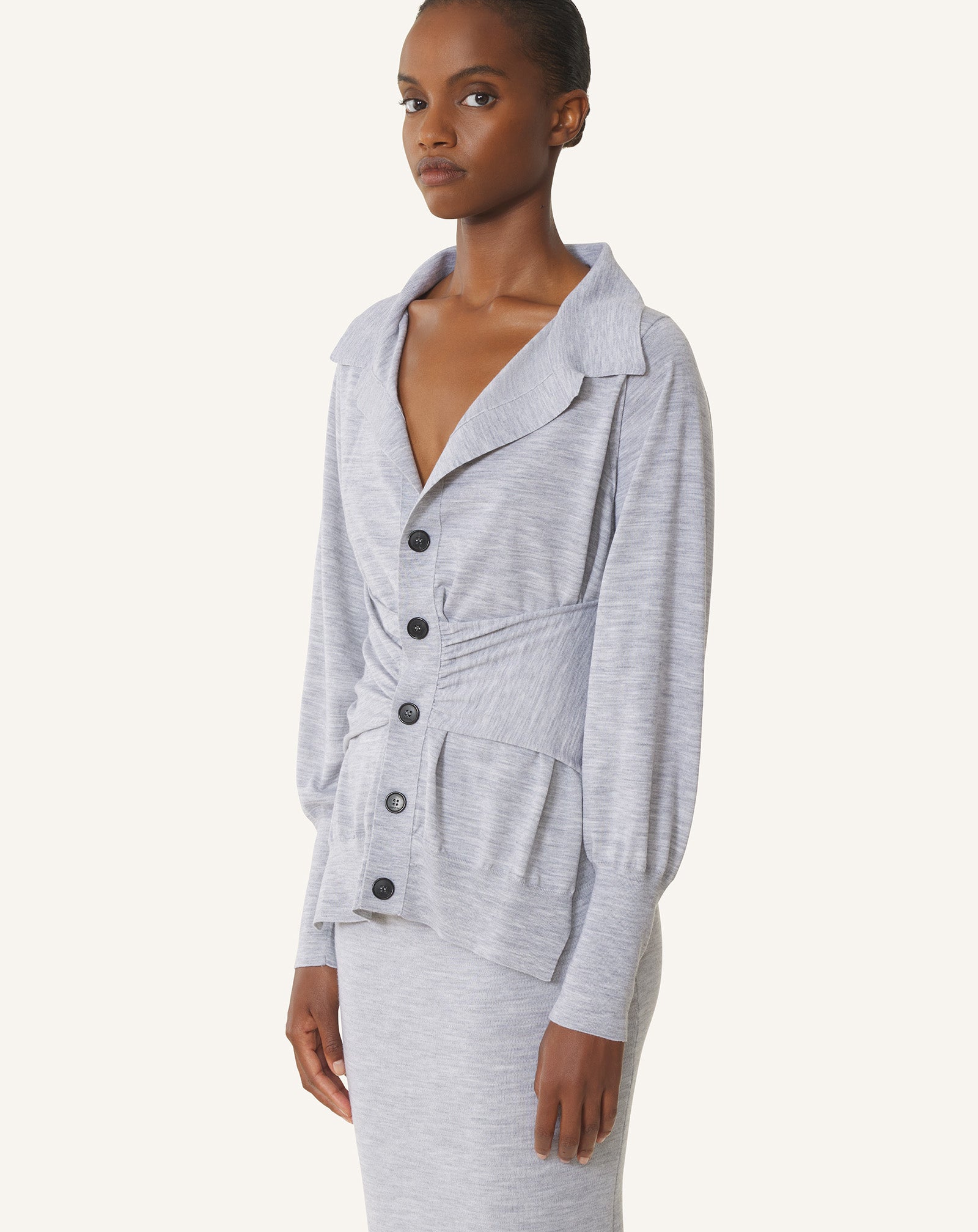 BLACK DRAPED WOOL CARDIGAN