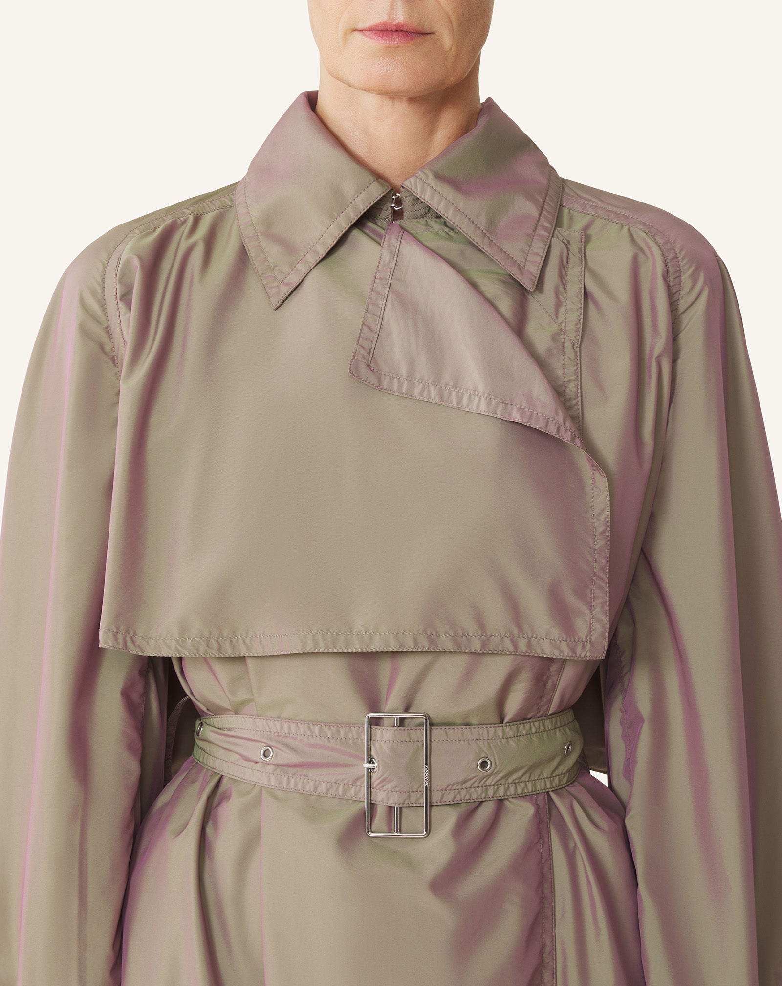 BEIGE FLOWING TAFFETA TRENCH COAT