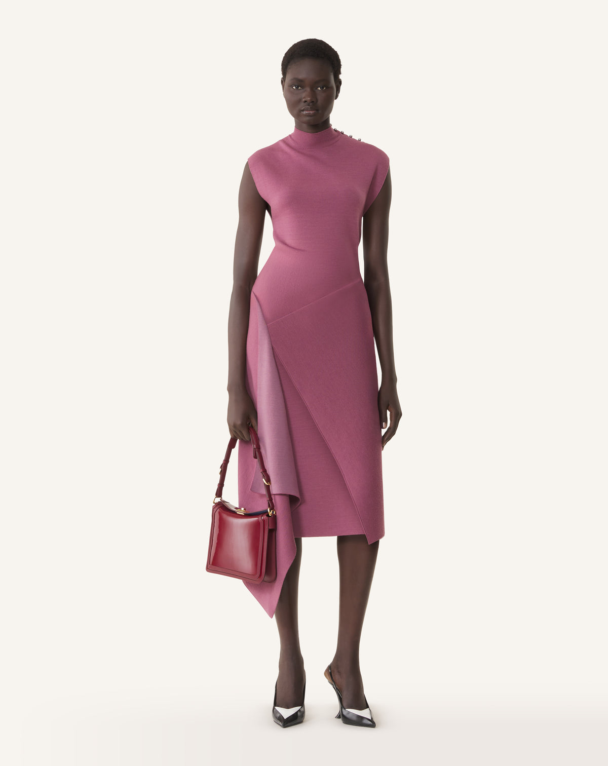DRAPED HIGH COLLAR DRESS IN WOOL