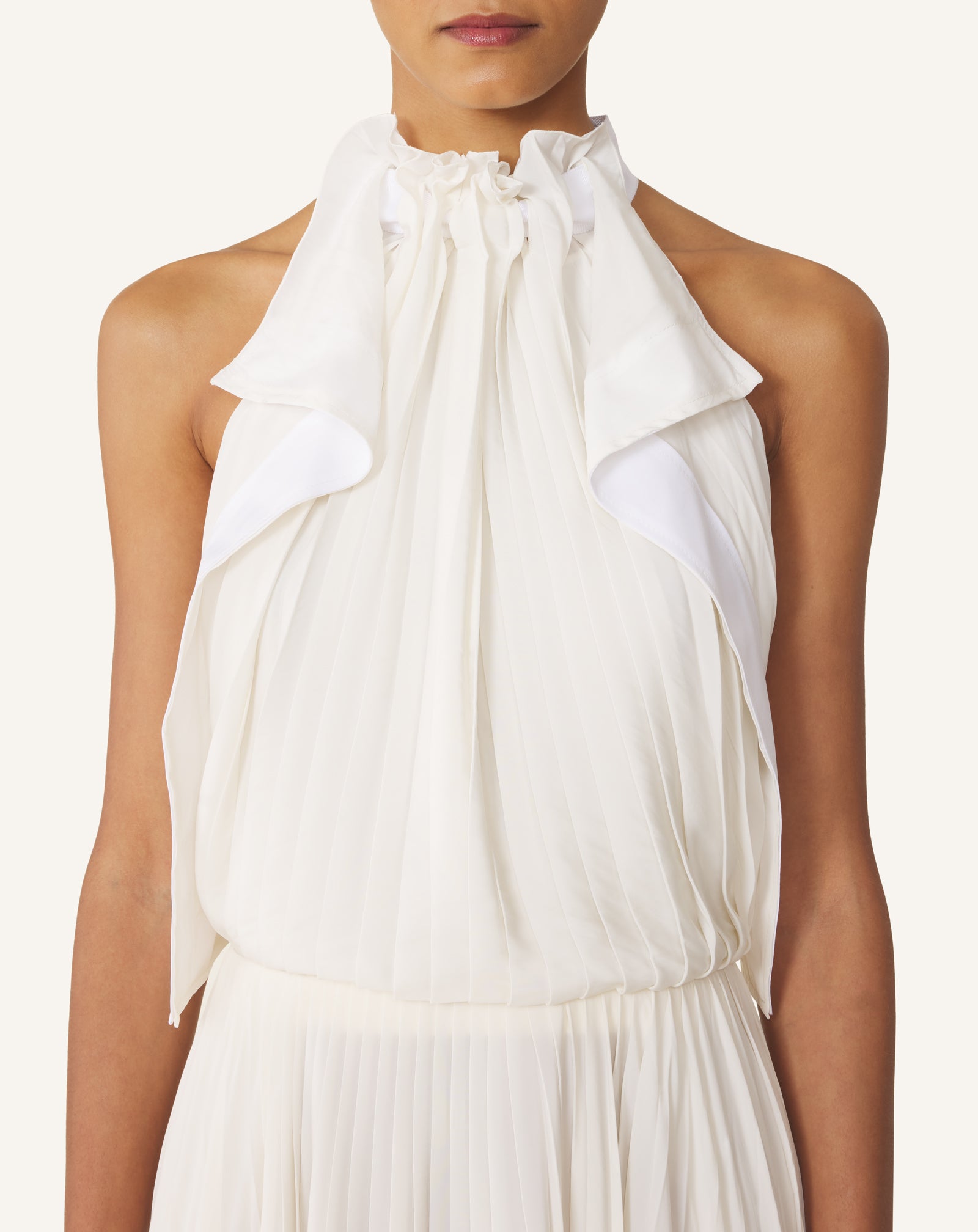 PLEATED DRESS IN CHARMEUSE AND COTTON