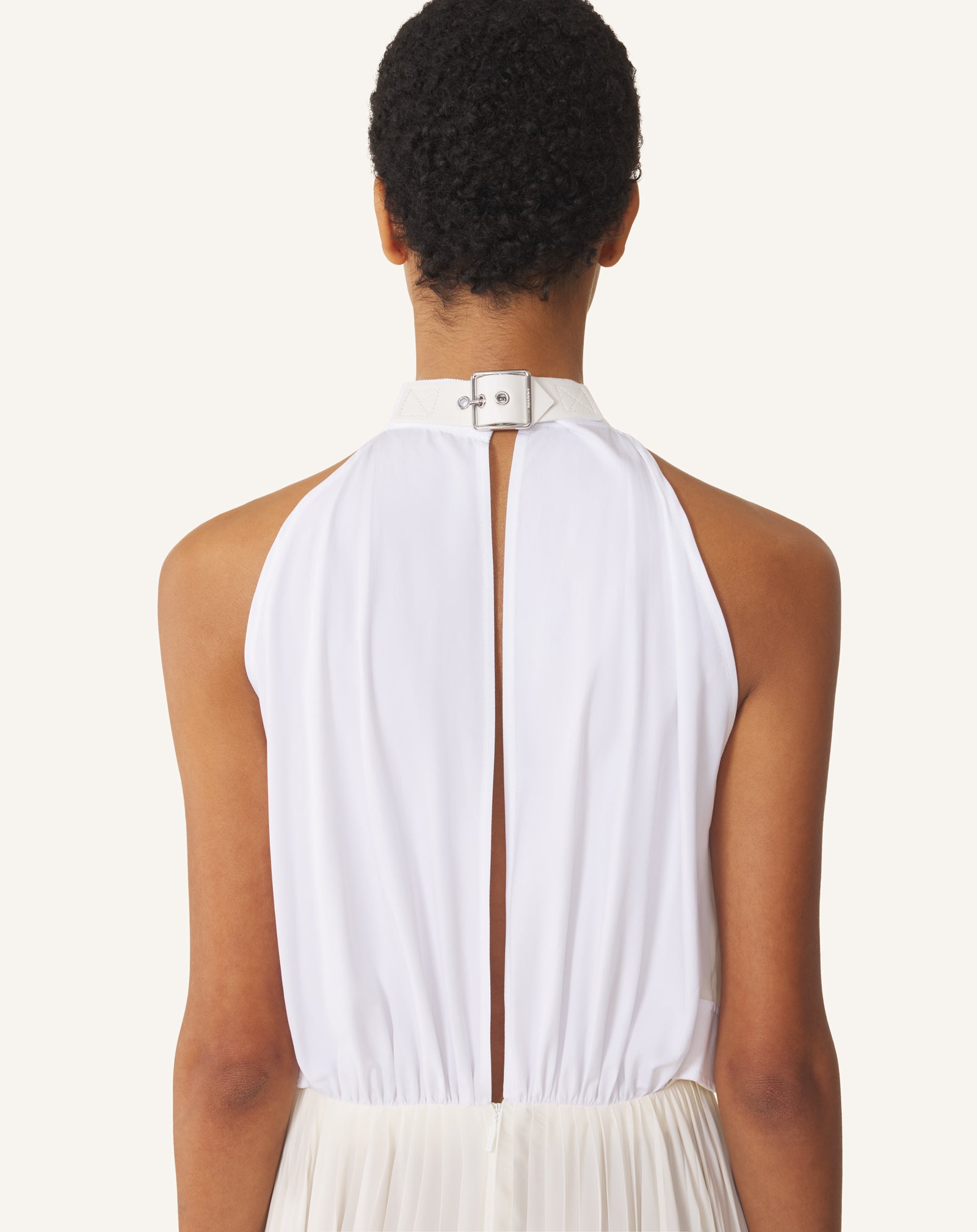PLEATED DRESS IN CHARMEUSE AND COTTON