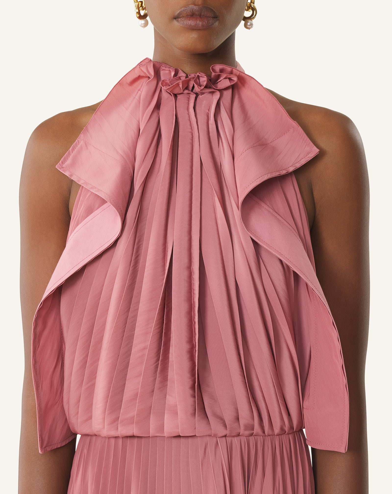 PINK PLEATED DRESS IN CHARMEUSE AND COTTON