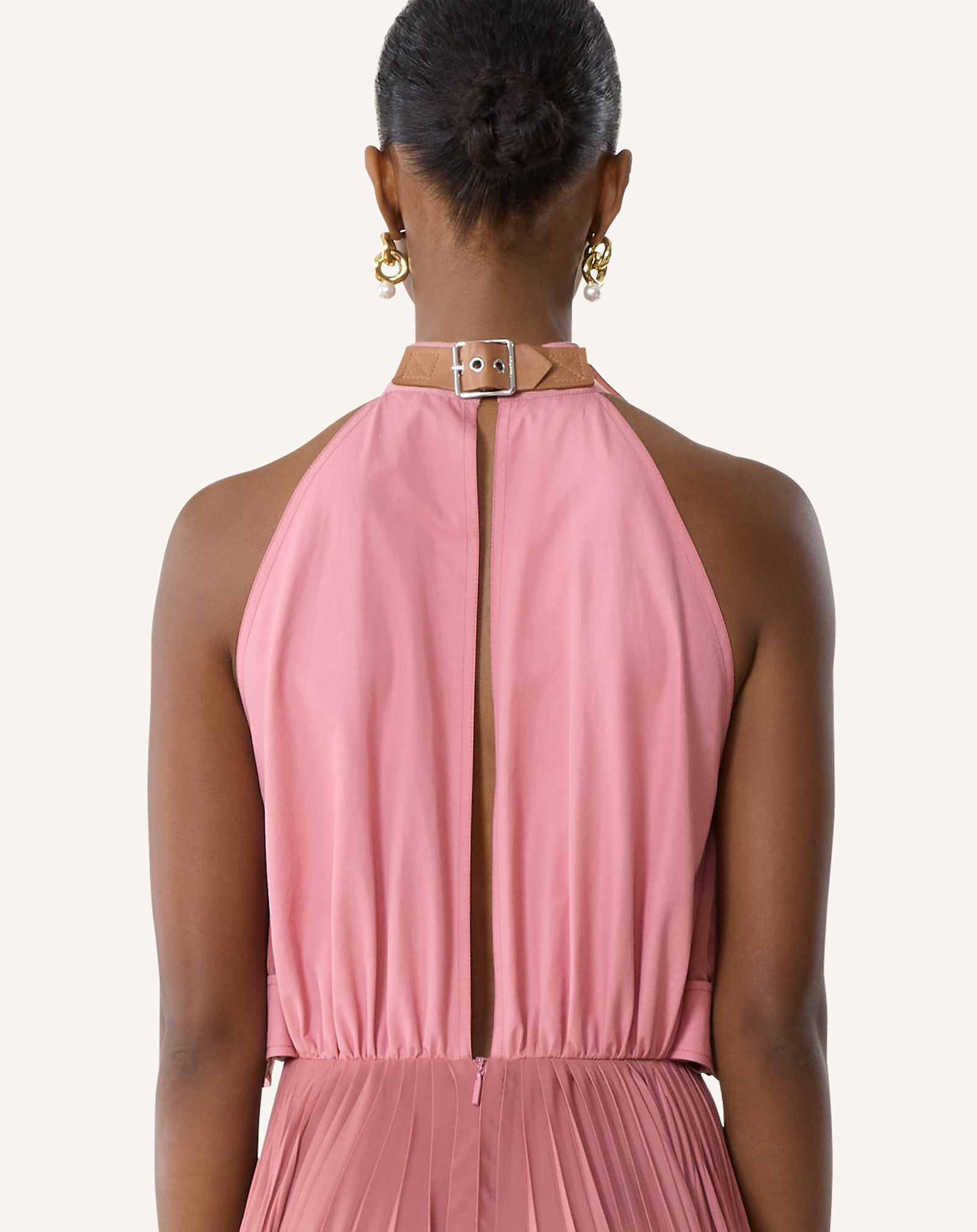 PINK PLEATED DRESS IN CHARMEUSE AND COTTON