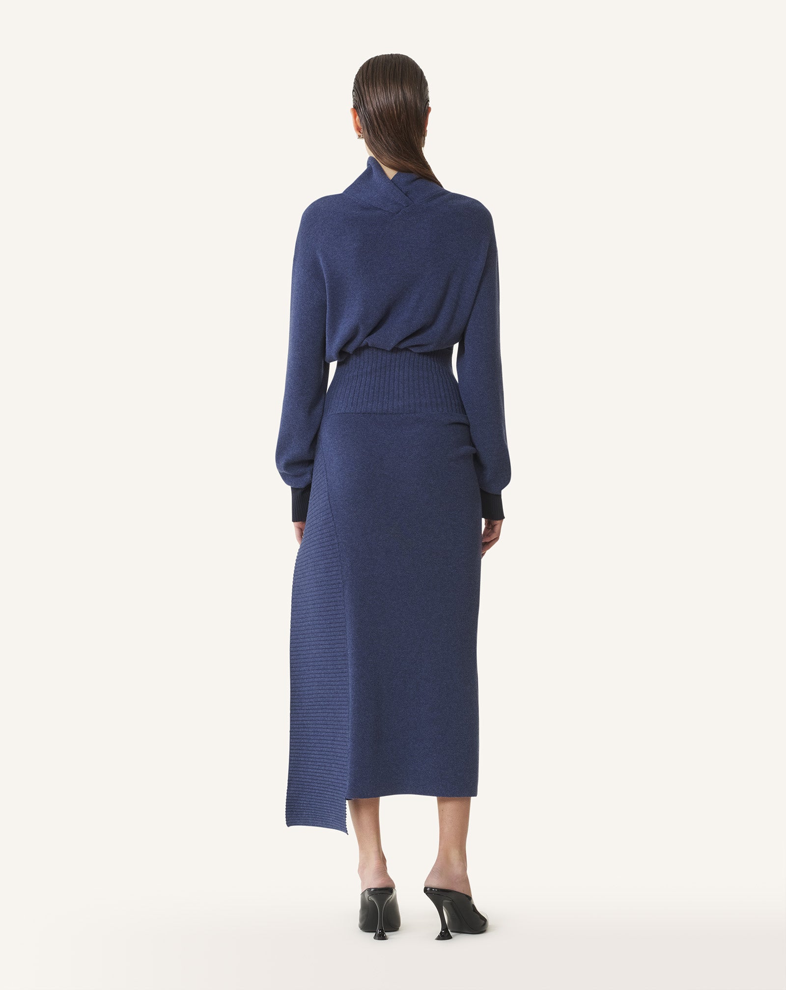 BLUE WOOL AND CASHMERE MIDI DRESS