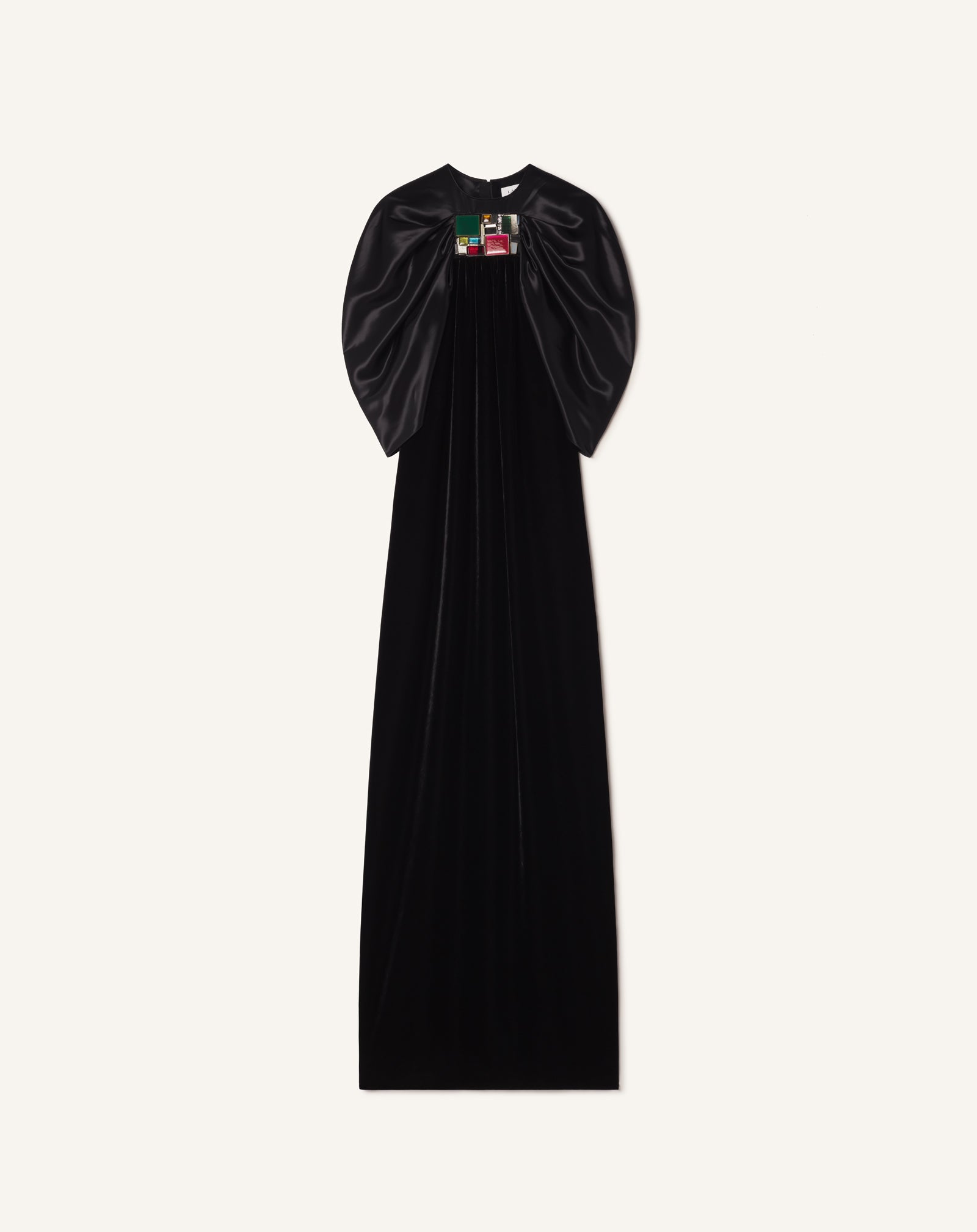 BLACK EMBROIDERED DRESS IN FLOWING VELVET