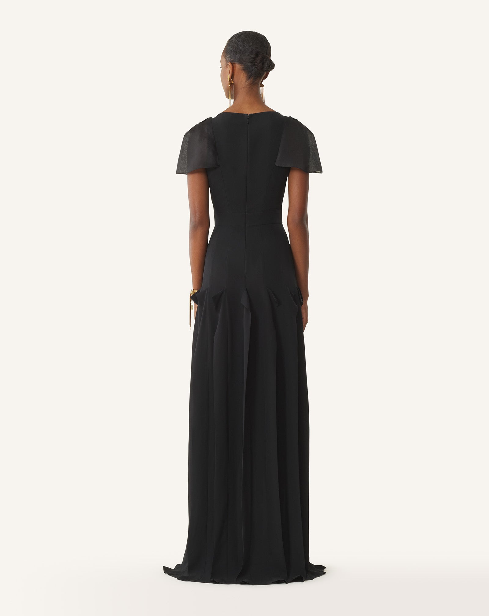 EMBROIDERED BIB DRESS IN SILK GEORGETTE