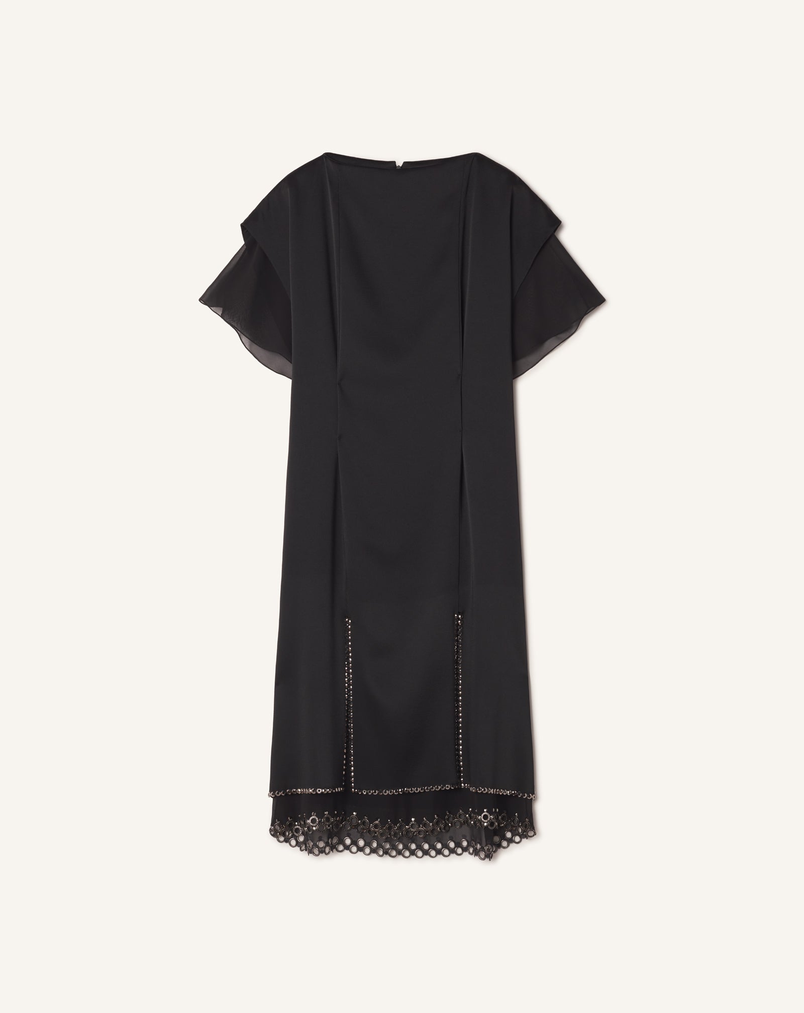 BLACK EMBROIDERED MIDI DRESS IN SATIN
