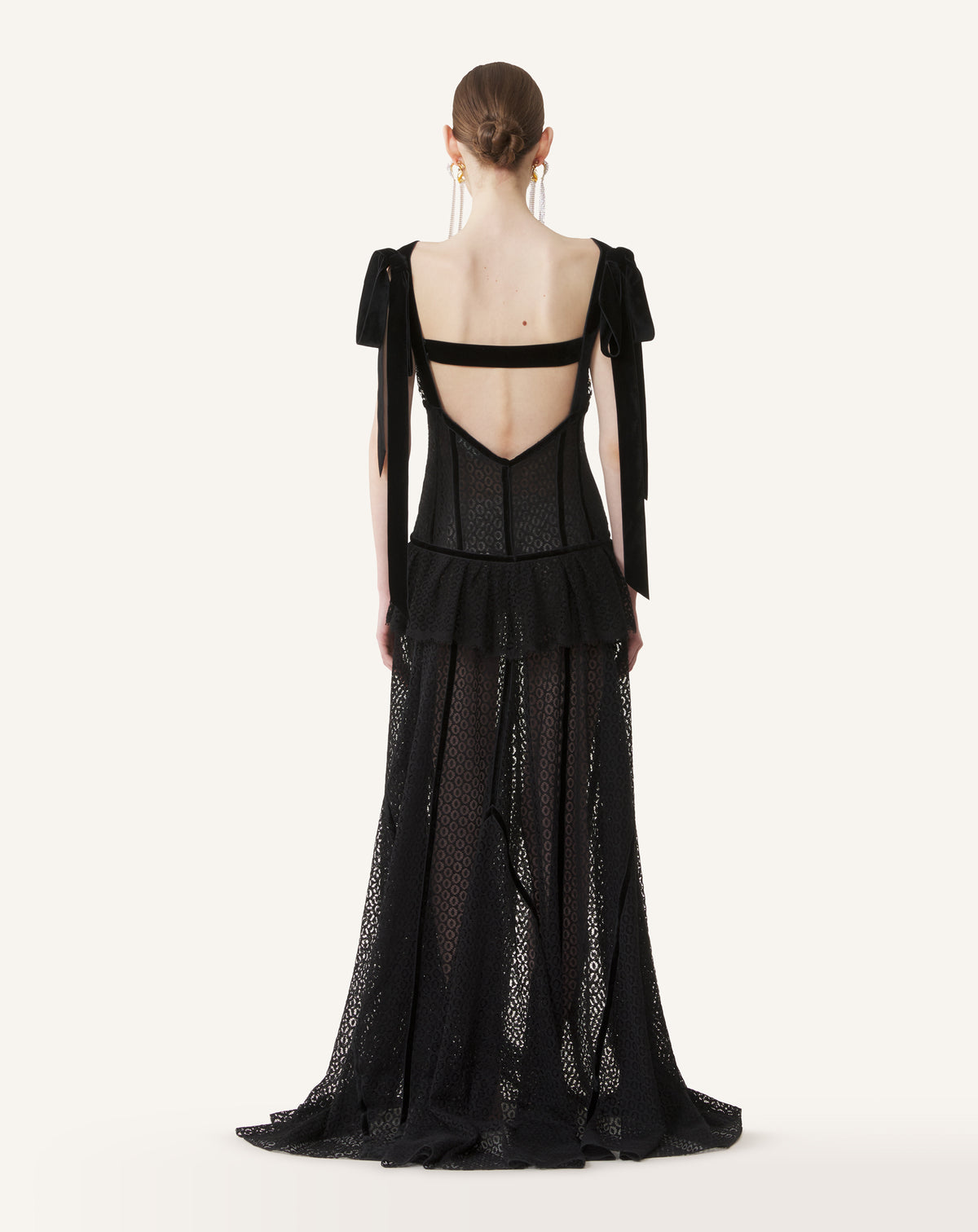 BLACK EMBROIDERED LACE HALTER DRESS
