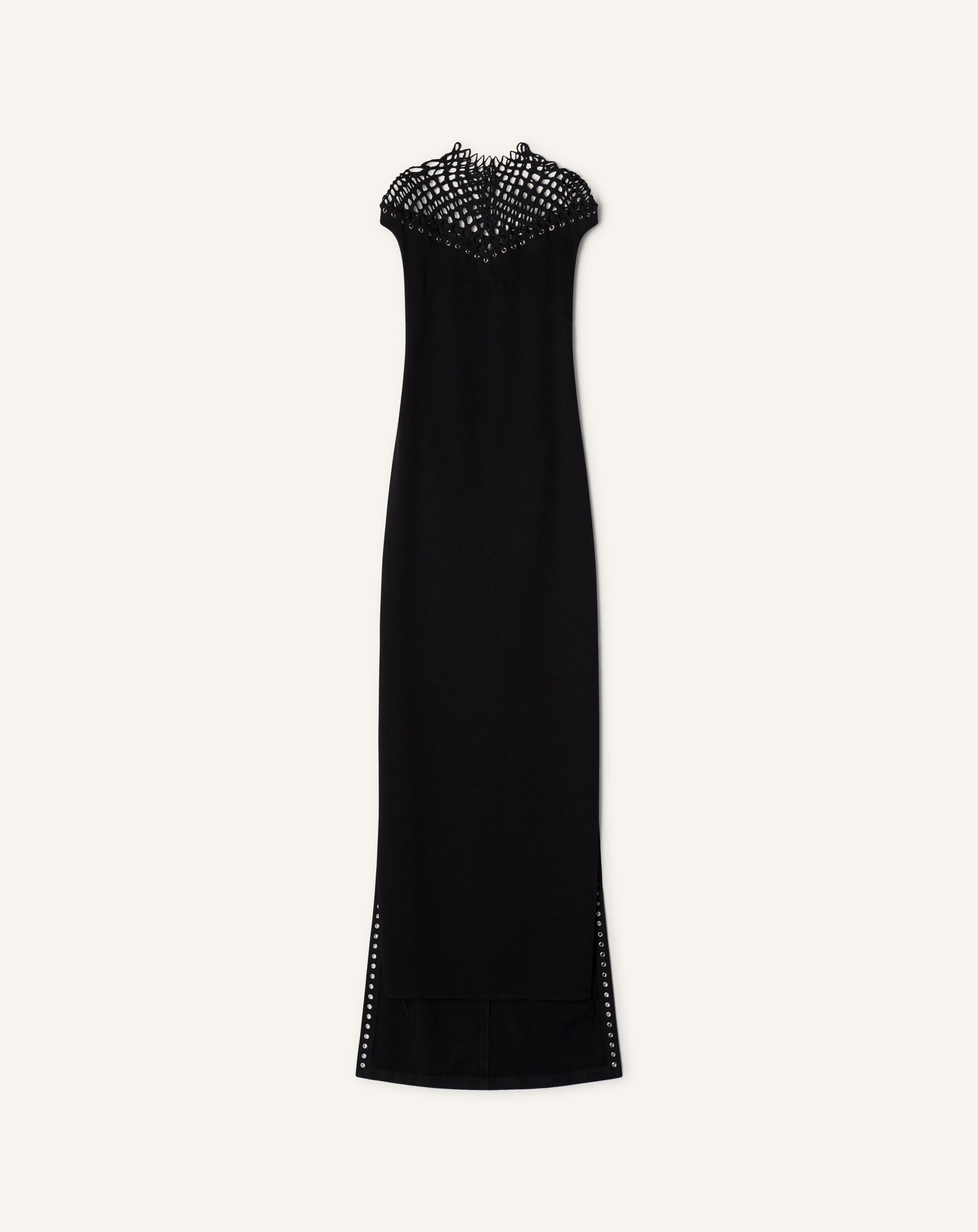 BLACK LONG VISCOSE DRESS WITH MESH DETAIL