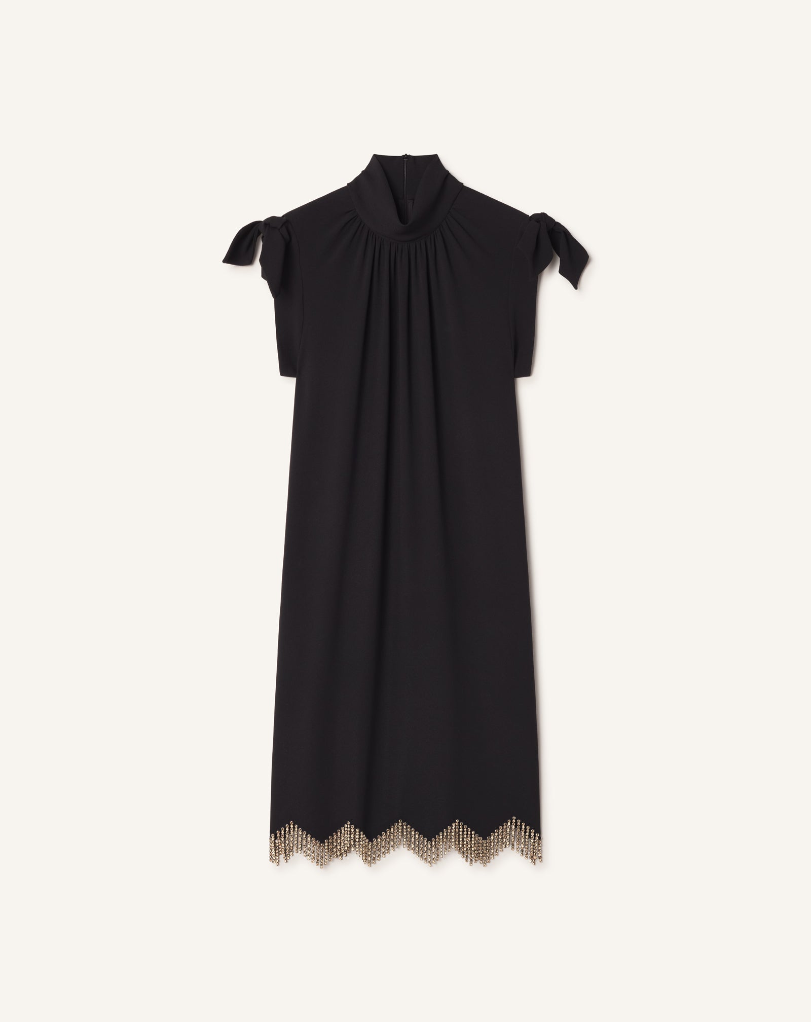 BLACK EMBROIDERED BOW DRESS IN SABLÉ