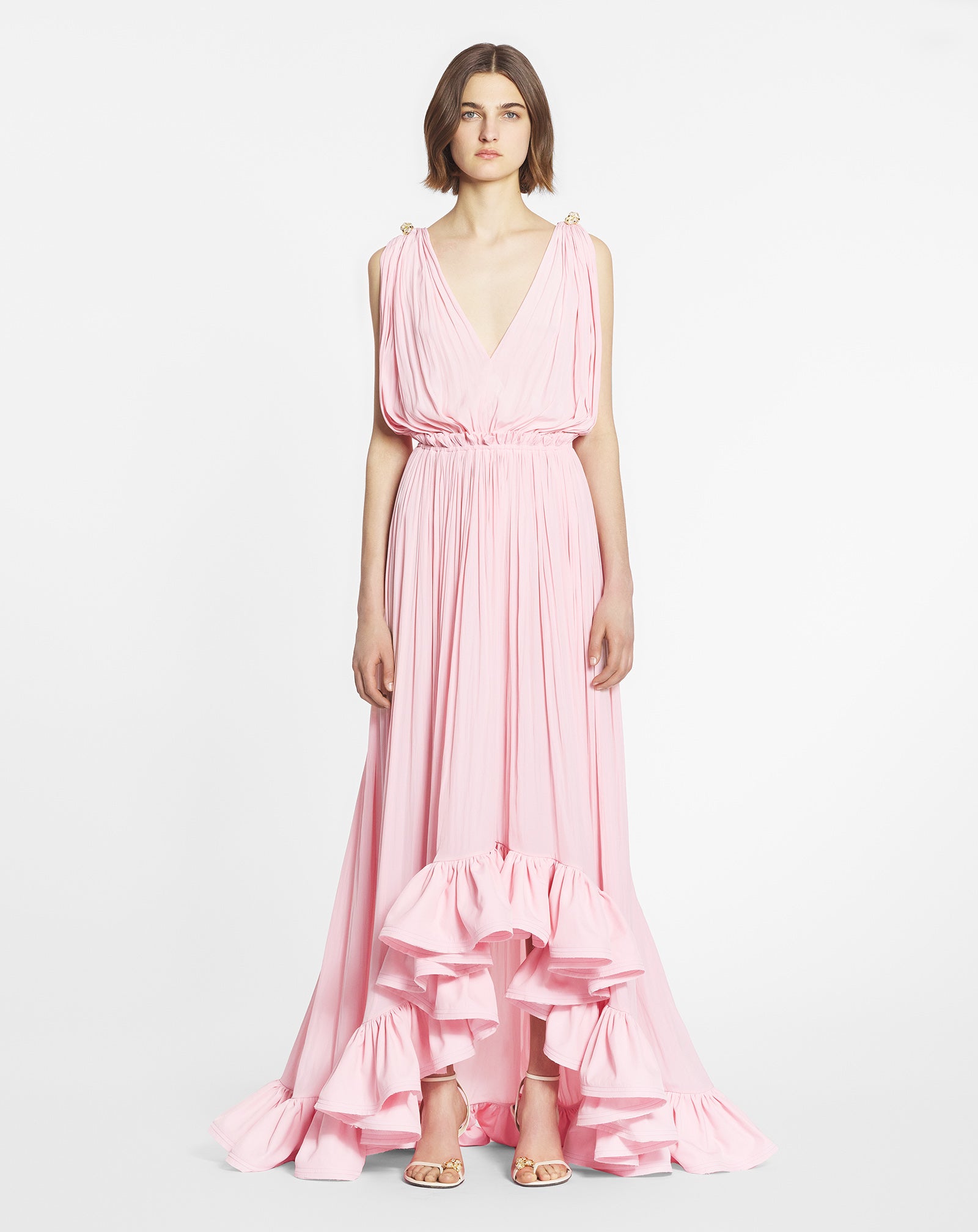 PINK LONG DRESS WITH RUFFLES