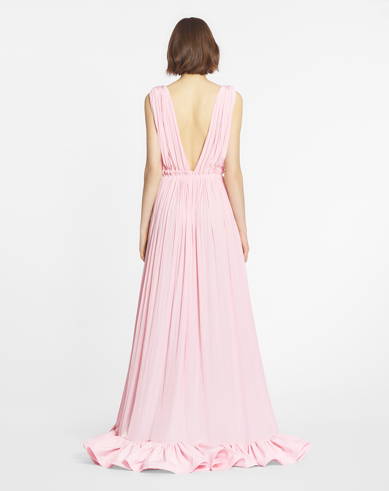 PINK LONG DRESS WITH RUFFLES