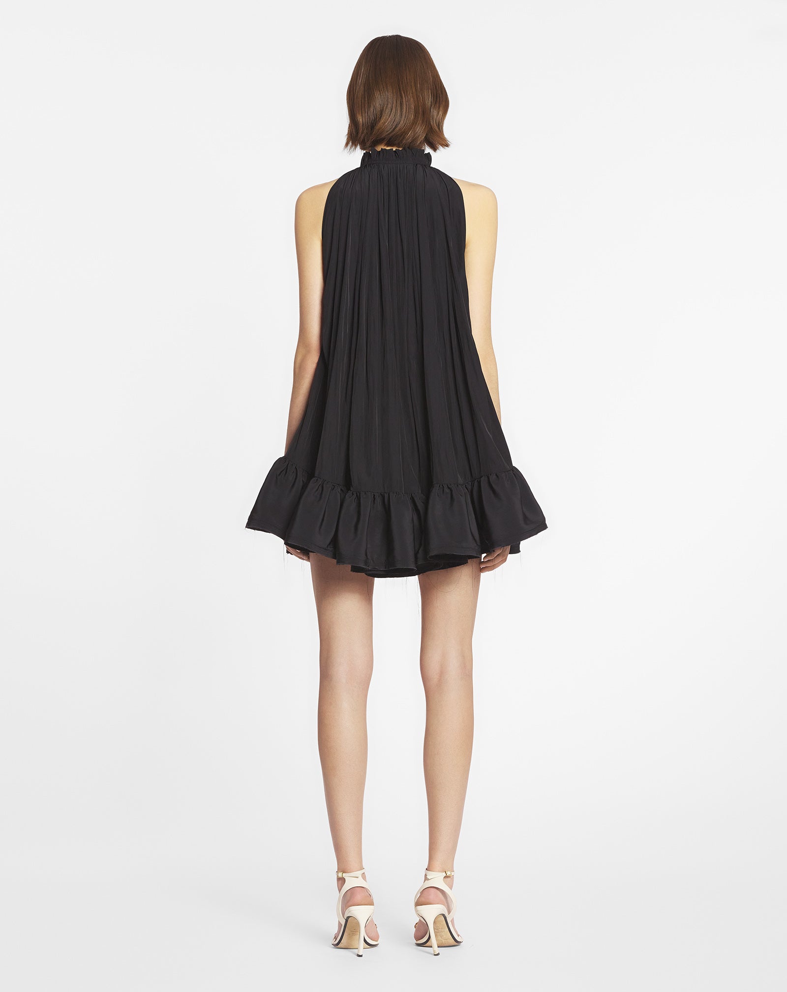 BLACK SHORT DRESS WITH RUFFLES