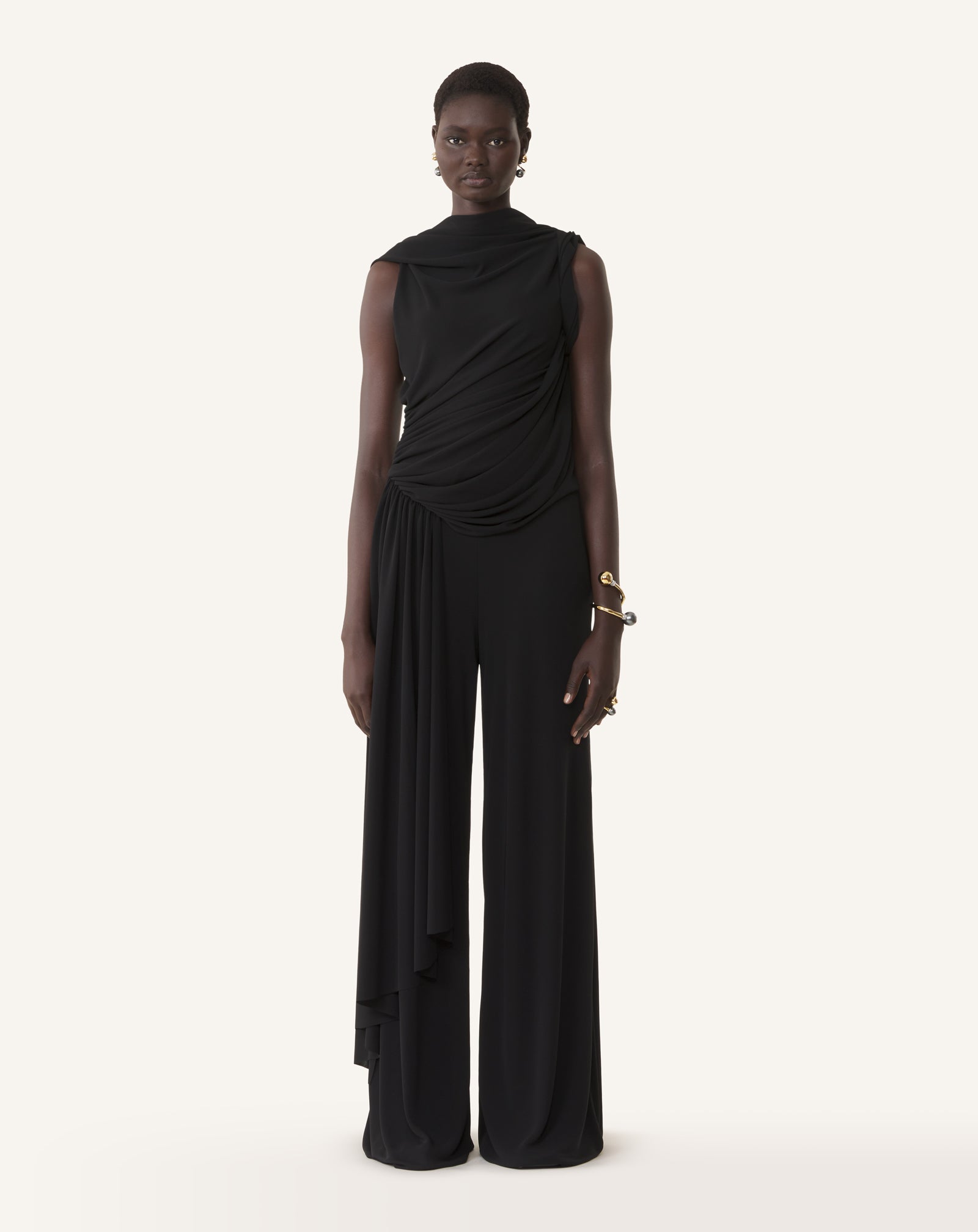 BLACK DRAPED JUMPSUIT IN CREPE JERSEY