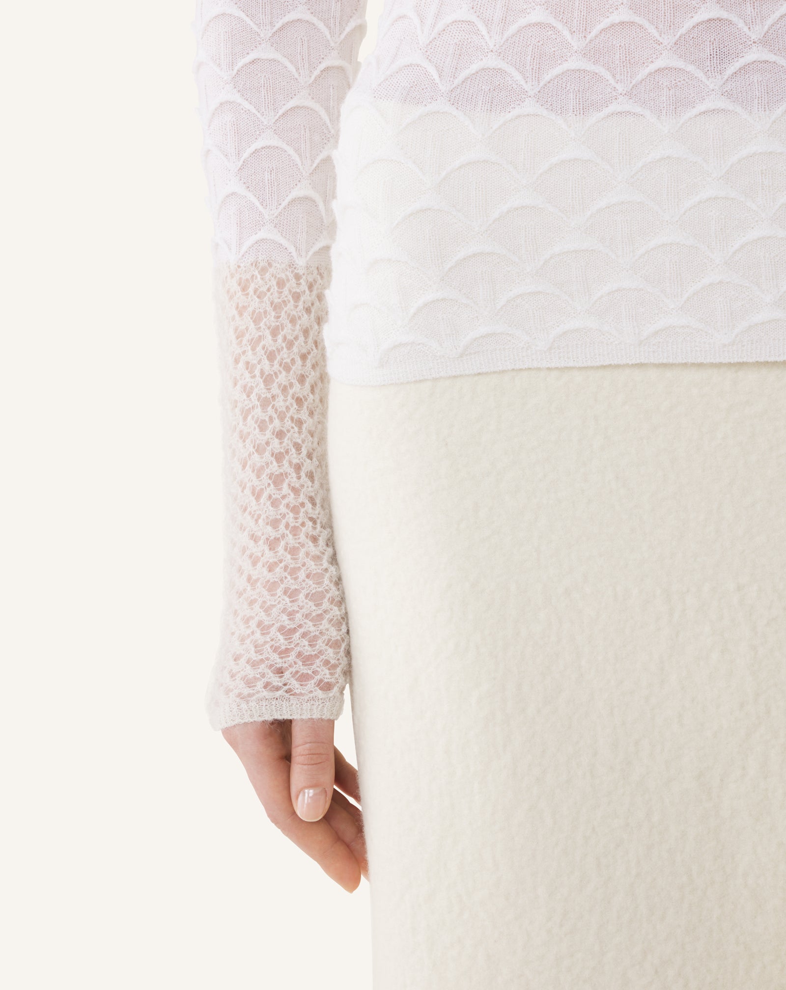 WHITE  HIGH-NECK TOP IN WOOL AND MOHAIR