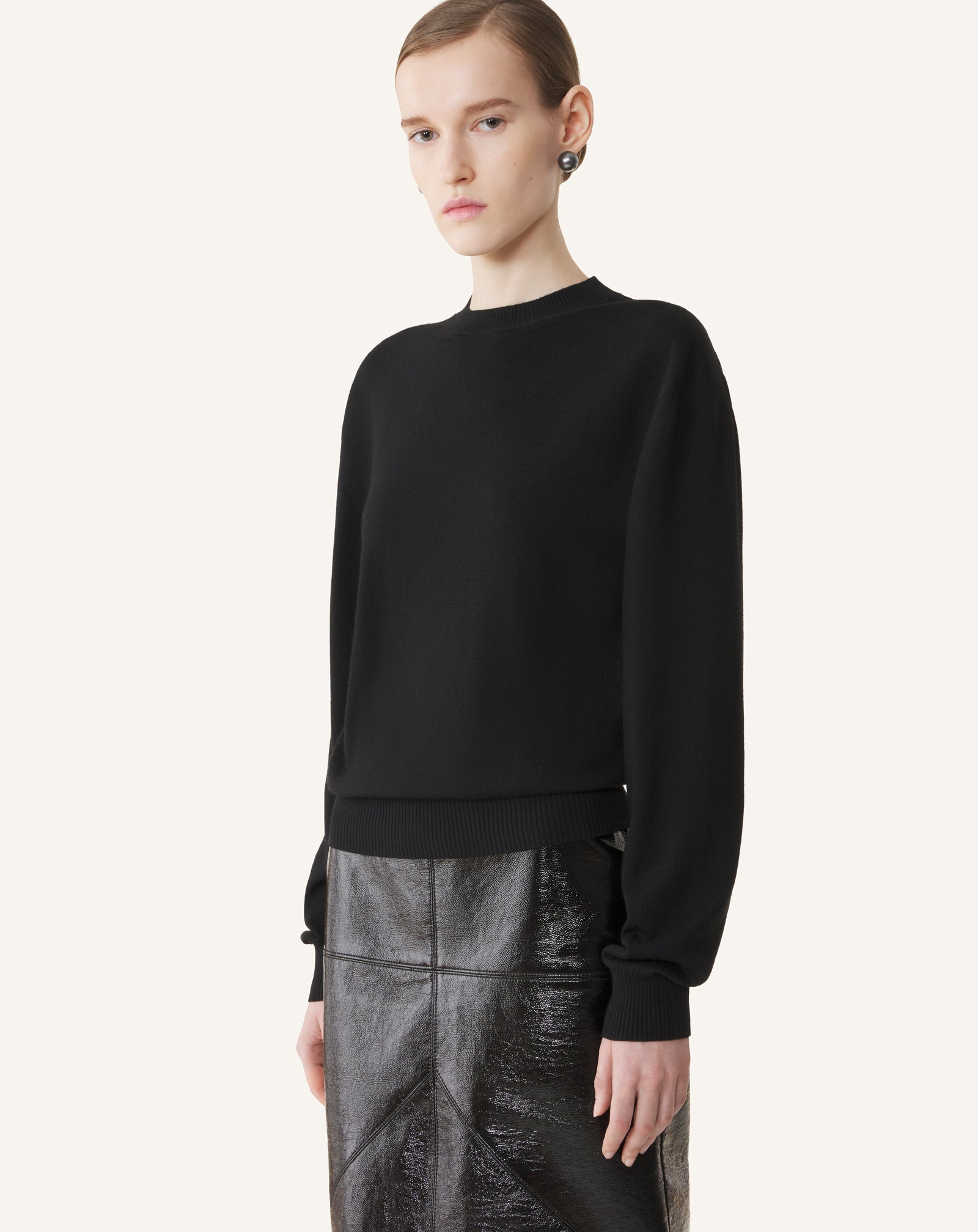 BLACK MERINO SWEATER WITH GROSGRAIN DETAIL