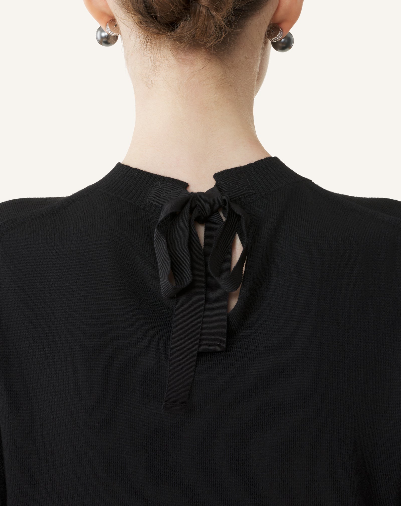 BLACK MERINO SWEATER WITH GROSGRAIN DETAIL
