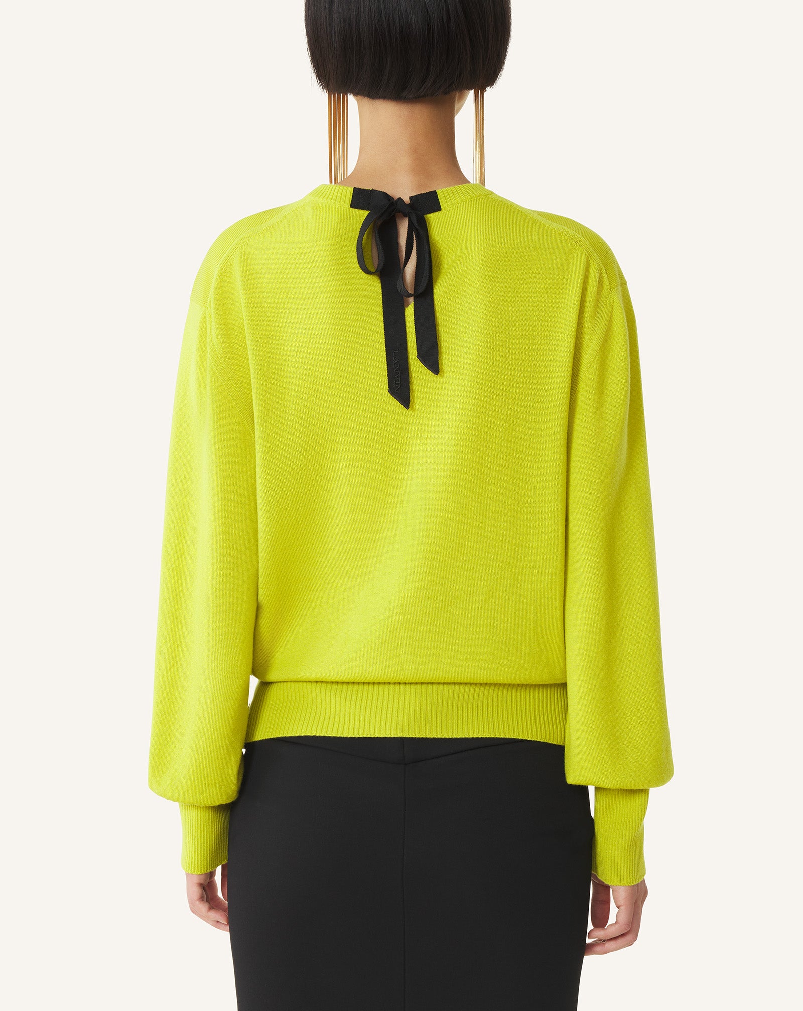 GREEN WOOL SWEATER WITH GROSGRAIN DETAIL