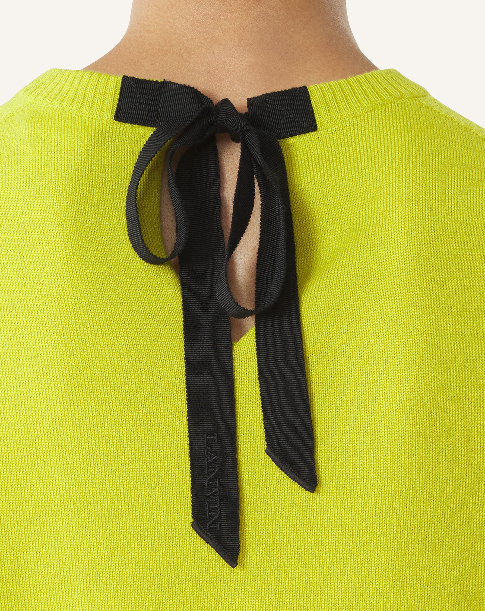 GREEN WOOL SWEATER WITH GROSGRAIN DETAIL