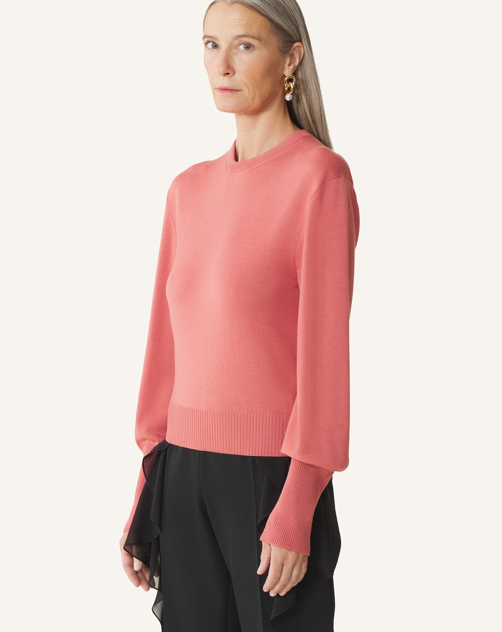 PINK WOOL SWEATER WITH GROS GRAIN DETAIL