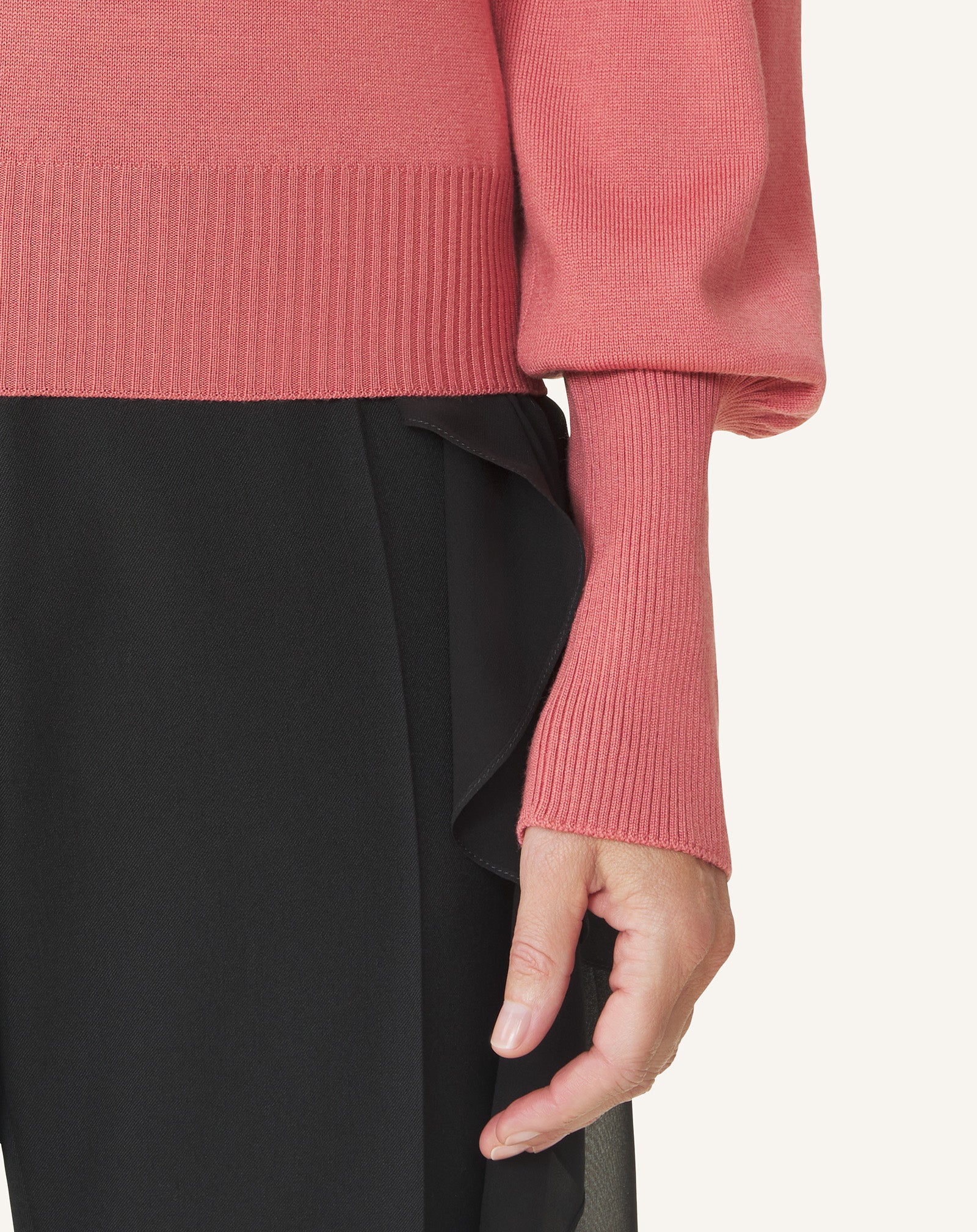 PINK WOOL SWEATER WITH GROSGRAIN DETAIL