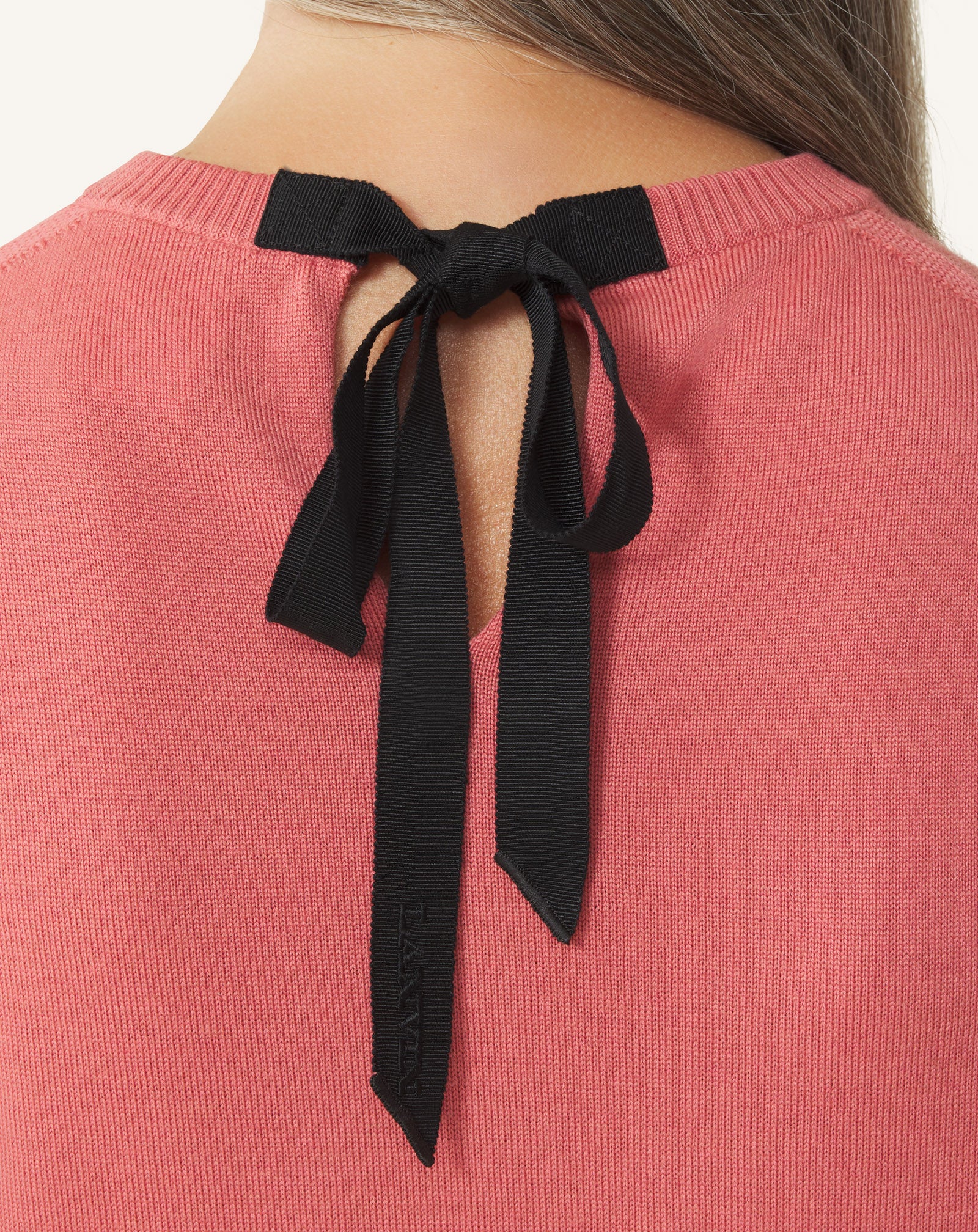 WOOL T-SHIRT SWEATER WITH GROSGRAIN DETAIL