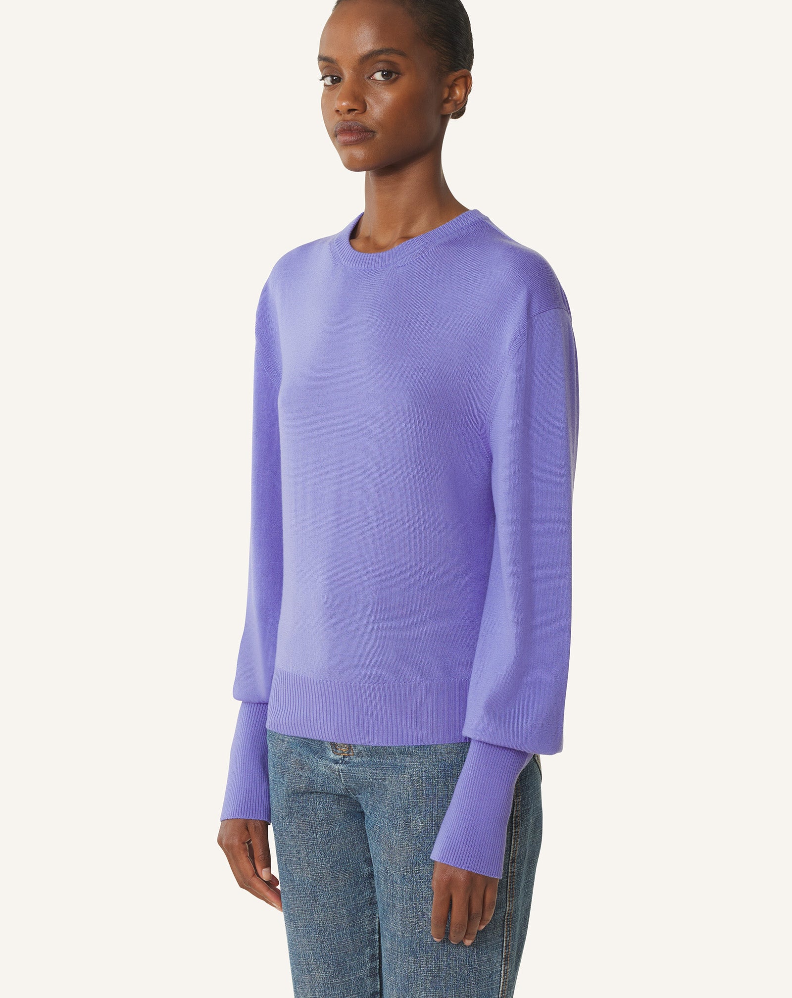 PURPLE WOOL SWEATER WITH GROS GRAIN DETAIL