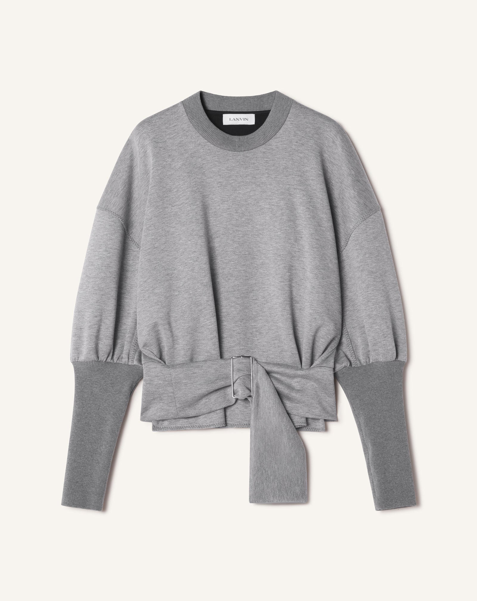 GREY BELTED SWEATSHIRT IN DOUBLE-FACED JERSEY
