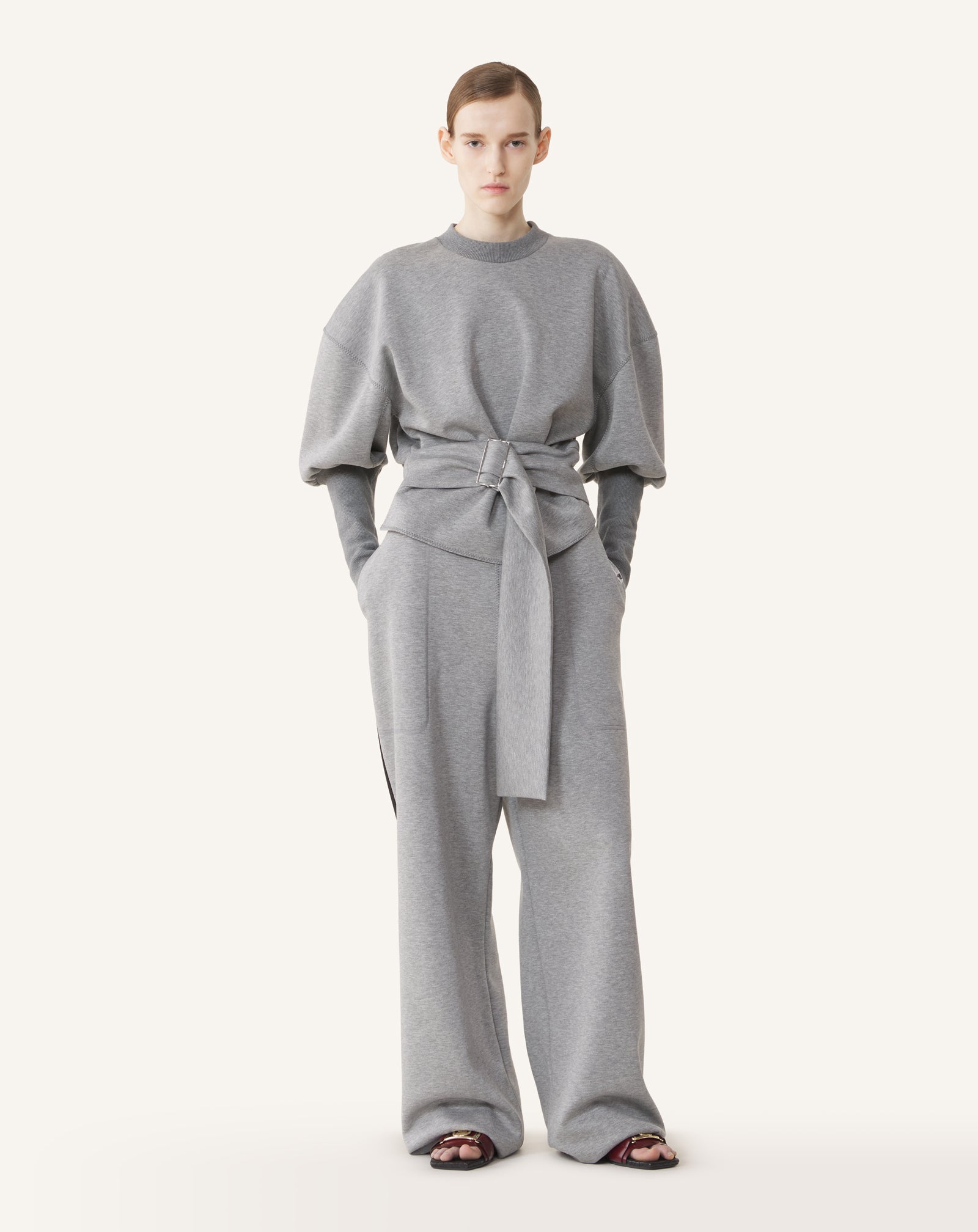 GREY BELTED SWEATSHIRT IN DOUBLE-FACED JERSEY