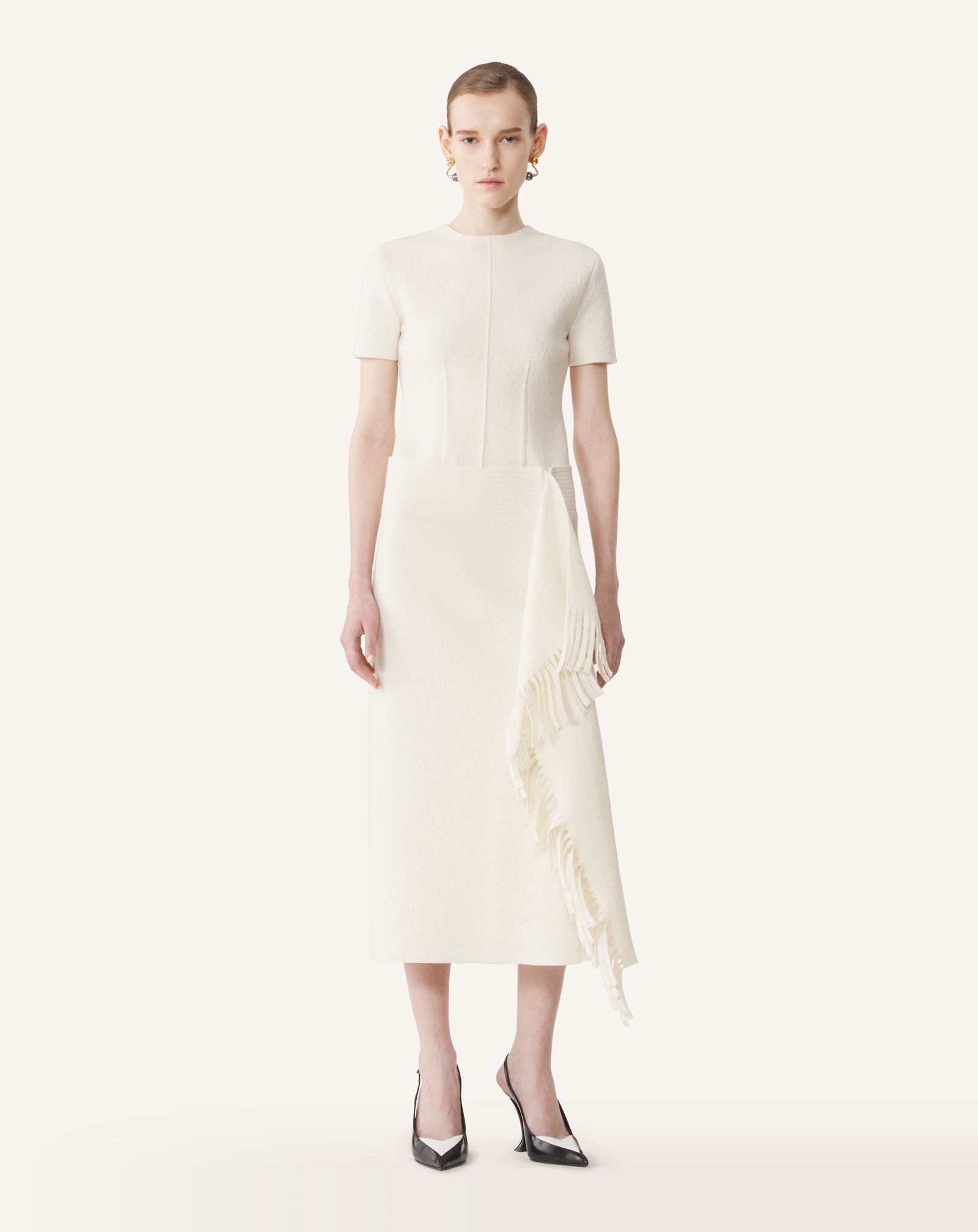 WHITE FRINGED SKIRT IN COTTON KNIT