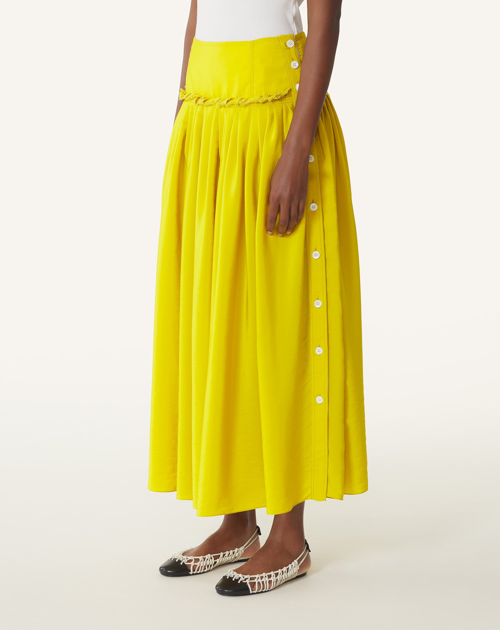 YELLOW BASQUE SKIRT IN CHARMEUSE